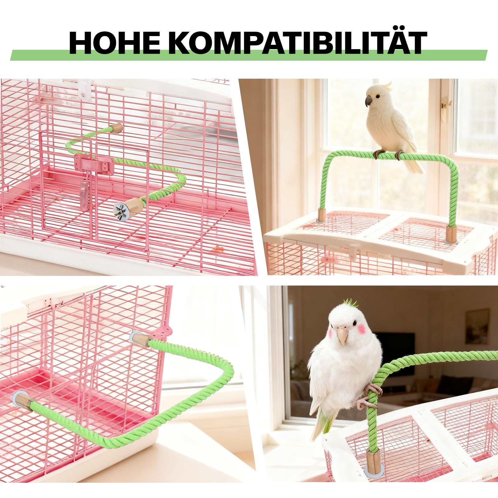 Lot de 2 cordes de chanvre pour oiseaux, 100 cm, accessoires de support de cage à oiseaux, renfort en fil de fer malléable, convient pour perroquets, perruches, calopsittes et plus encore
