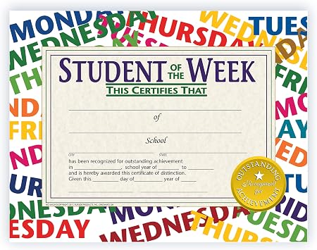 Hayes Publishing Student of the Week Certificate, 8.5" x 11", Pack of 30