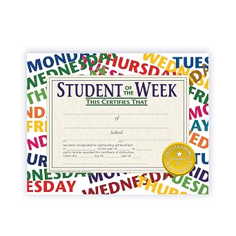 Hayes Publishing Student of the Week Certificate, 8.5" x 11", Pack of 30