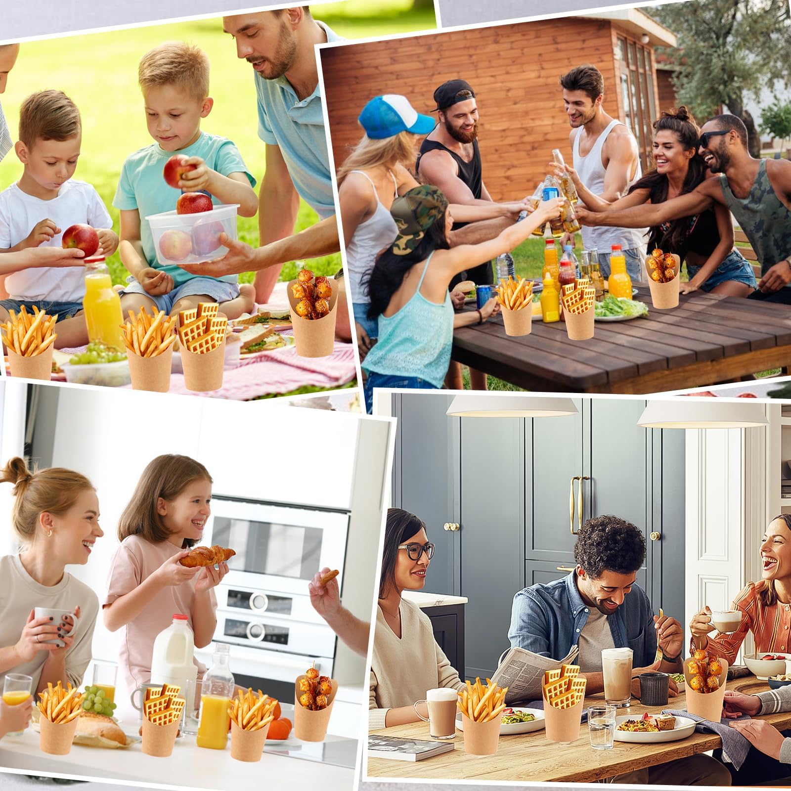 YAYODS Lot de 100 Gobelet en Papier Kraft 14 oz / 410 ml - Cornet de Frites à Bouche Biseautée - Support Snack Étanche et Résistant à l'Huile pour Frites, Popcorn, Gaufres et Glaces