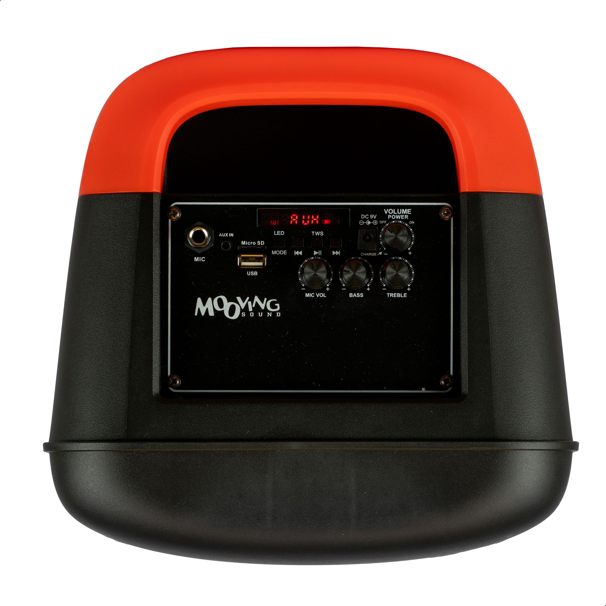 Mooving - MS-ELECTRO-SOUND600 - Altoparlante a batteria da 8"/600W con effetto luce sul pannello frontale, 1 microfono cablato e 1 wireless - Bluetooth/USB/AUX/MicroSD - Nero