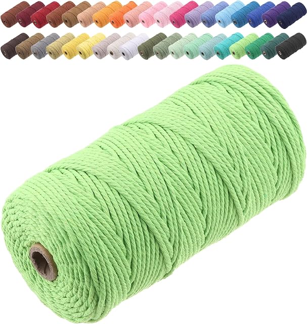 GOHOF Macrame Cord 3mm x 150m Premium Cotton Macrame Rope, 4 Strand Twisted Soft Cotton Cord, One of The Most Perfect Materials for Macrame Art, Cotton String Without Chemicals (Light Green)
