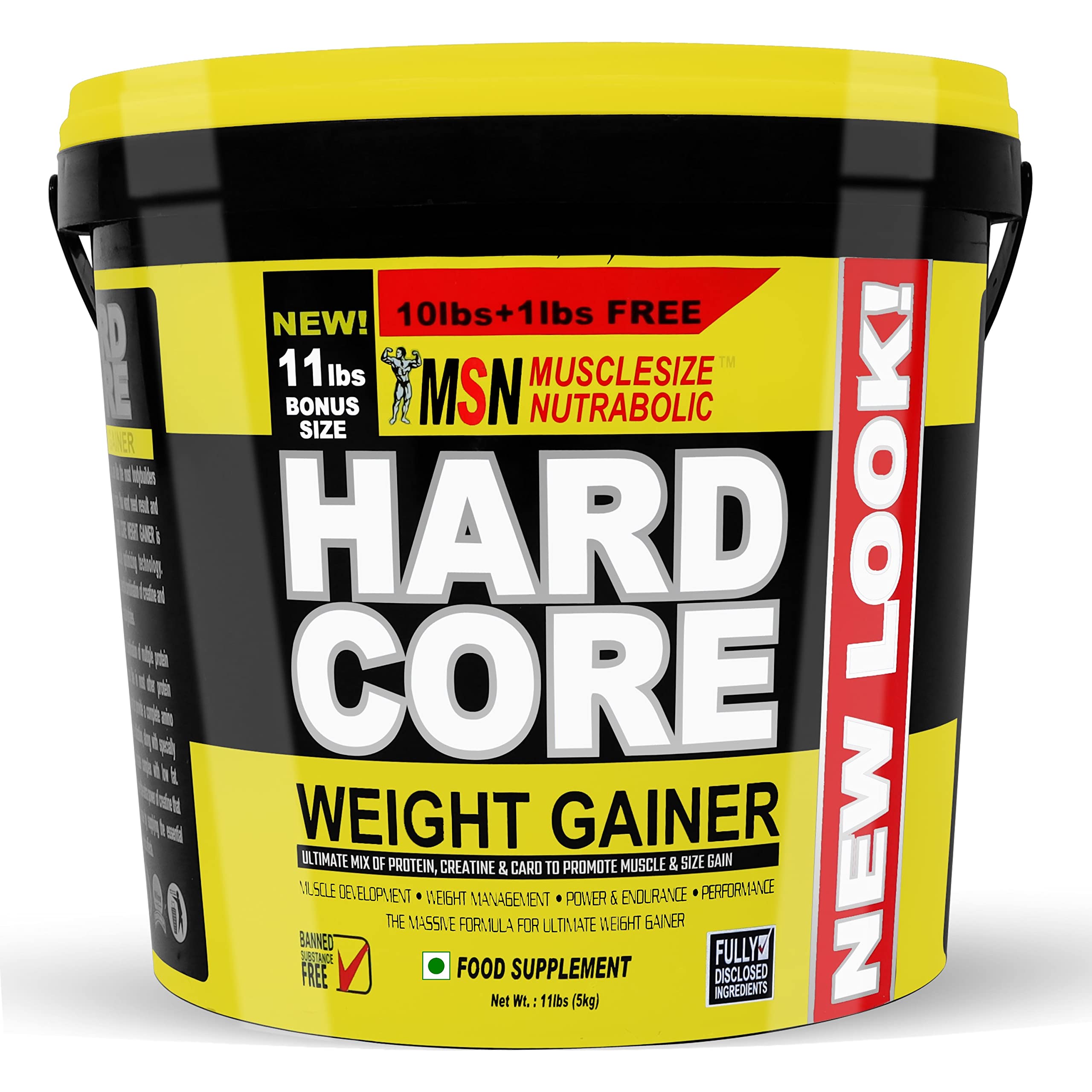HARD CORE WEIGHT GAINER POWDER ULTIMATE MIX OF PROTEIN CREATINE & CARO TO MUSCLE & SIZE GAIN (11lbs,5kg) CHOCOLATE