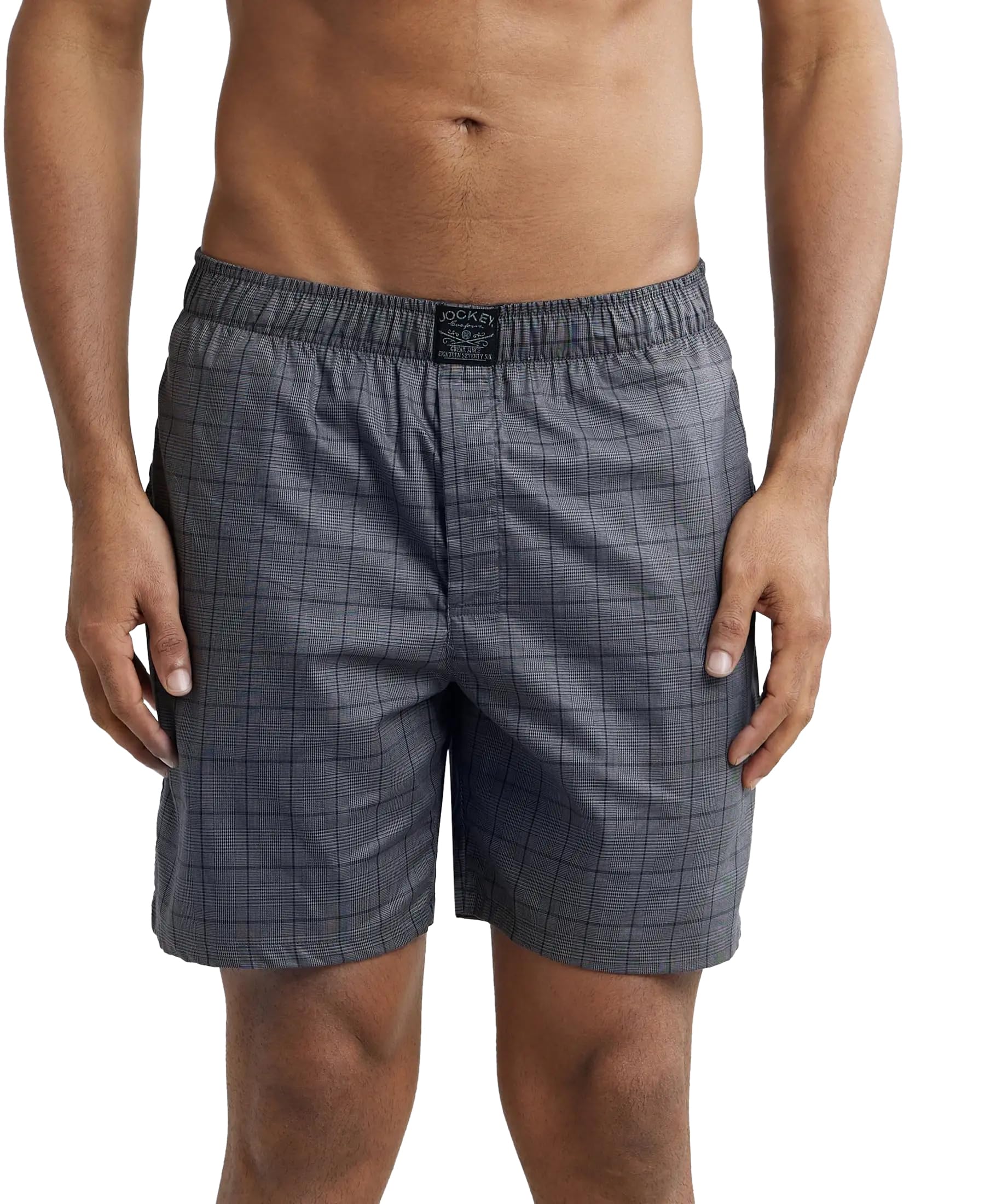 JockeyHG18 Men's Tencel Lyocell Cotton Checkered Boxer Shorts with Side Pocket