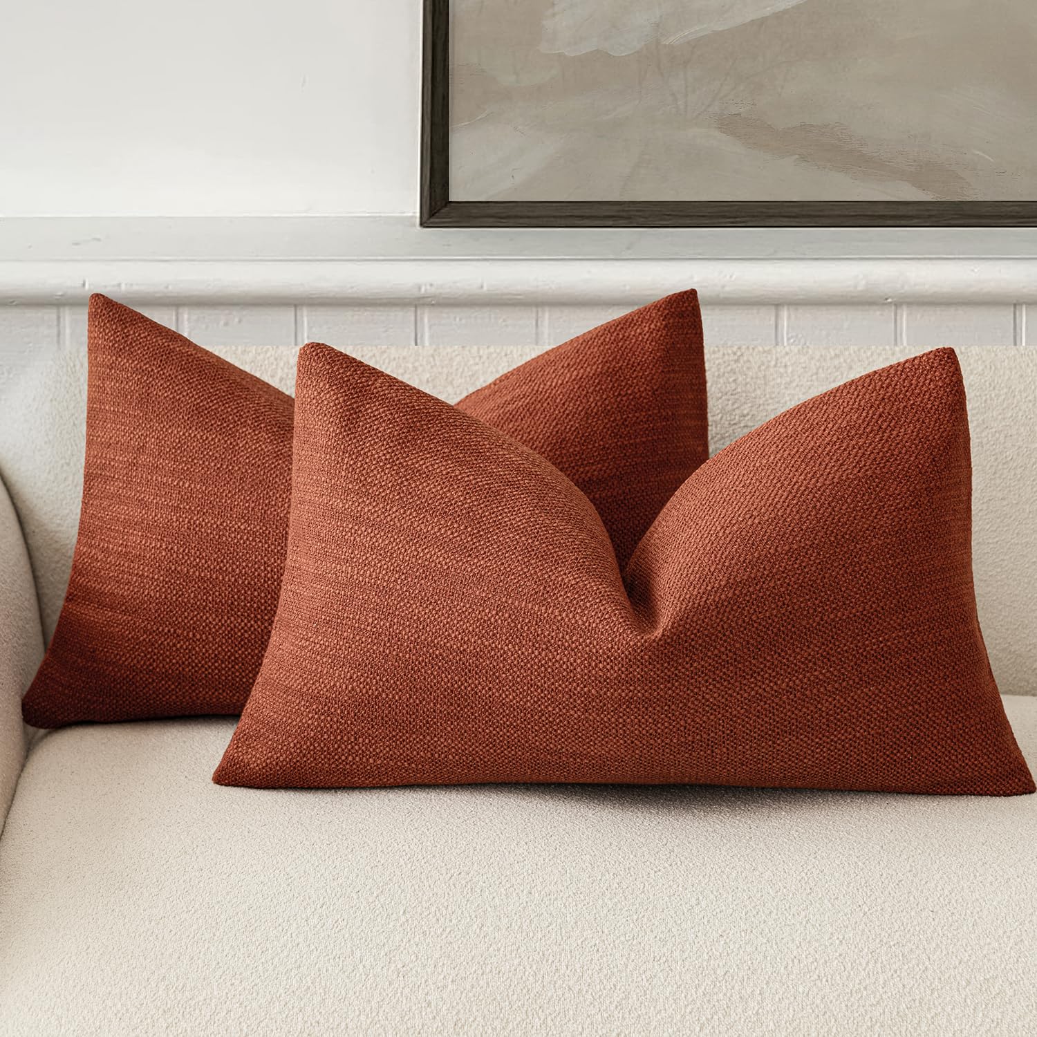 Foindtower Set of 2 Decorative Textured Burlap Linen Throw Pillow Covers Farmhouse Lumbar Cushion Cover Solid Accent Pillowcase for Couch Sofa Bed