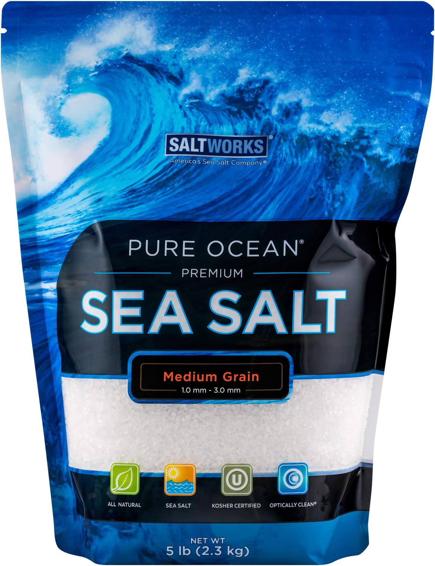 Pure Ocean Sea Salt, Medium Grain, 5 Pound Bag