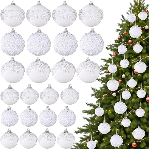 Miniatura 41 de Poen Juego de 24 adornos de bolas de Navidad con brillantina para colgar en el árbol de Navidad, bolas de Navidad de espuma con lentejuelas, Oro rosa
