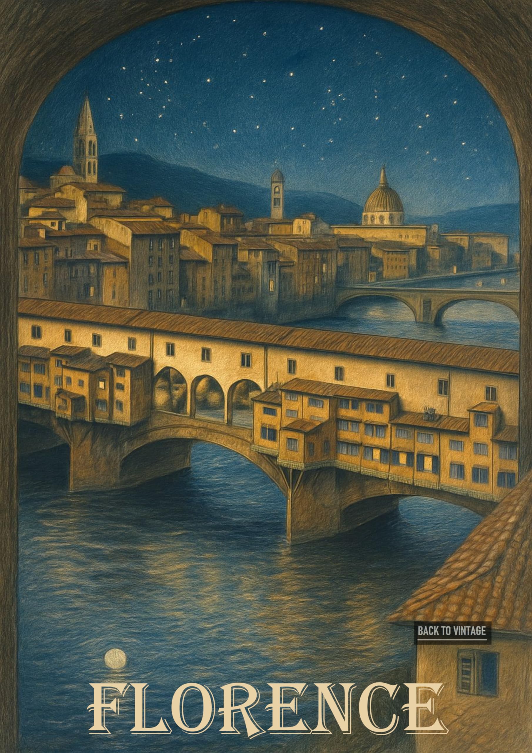 Florence Vintage British - A4 Travel City Poster Wall Art Home Decor Art Print with Iconic Landmarks and Global Views for Culture Inspired