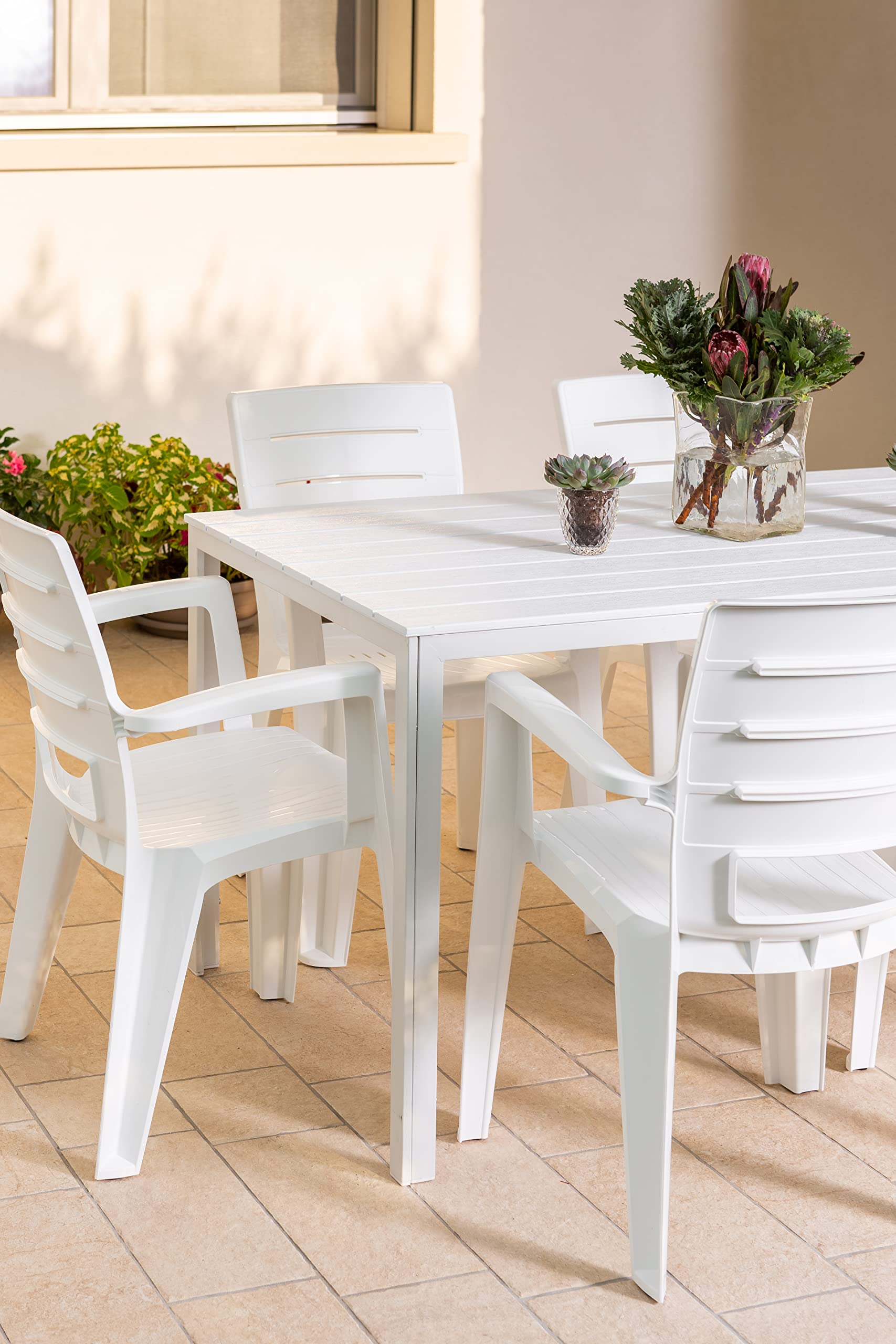 RATTATAN Anita - chaises d'extérieur et de Jardin empilables en résine Effet Bois avec accoudoirs (4, Blanche)