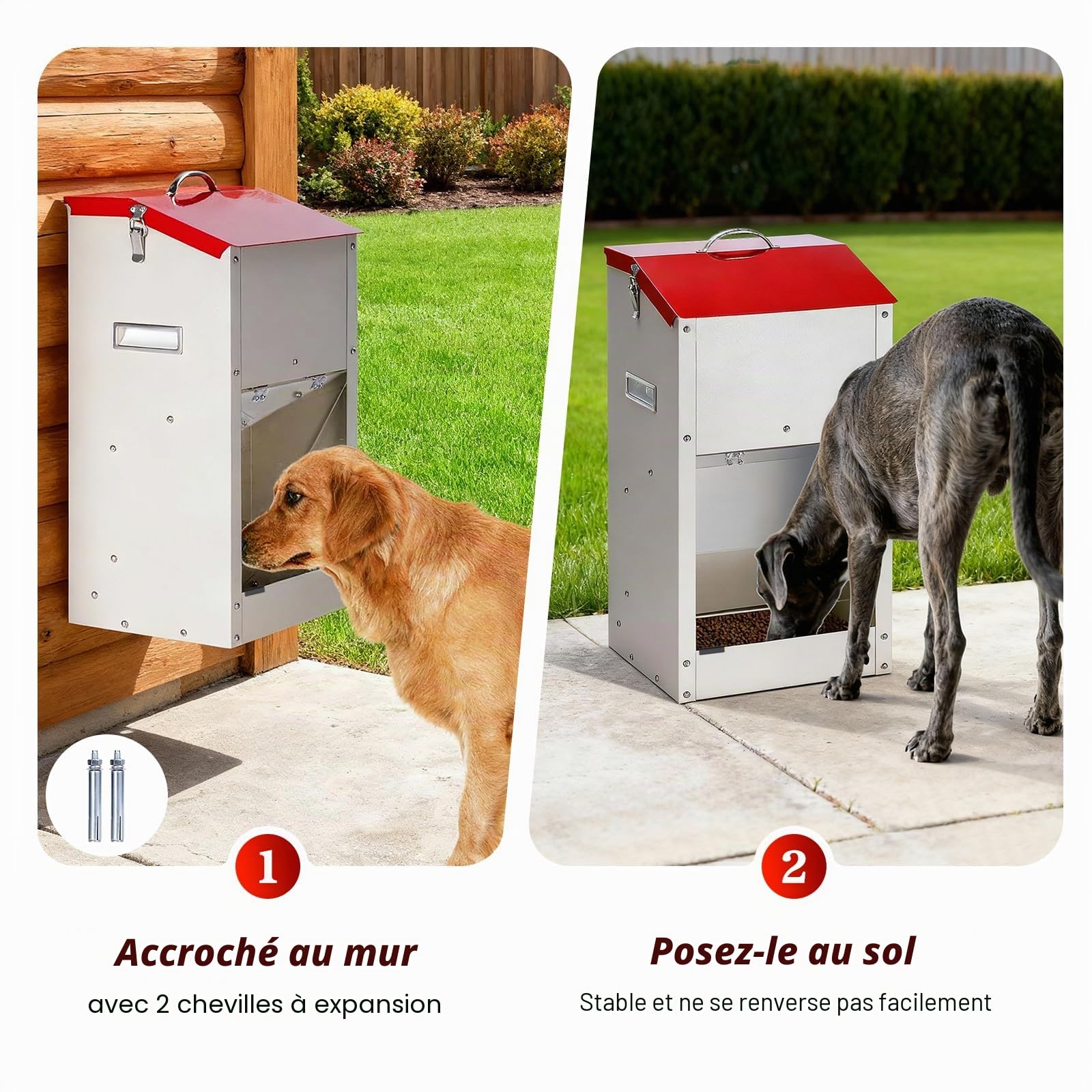 Distributeur Croquettes Chien Automatique, Mangeoire Gravity pour Grand Chien Capacité 11 Kg, Couvercle Protecteur, Idéale Intérieur et Extérieur