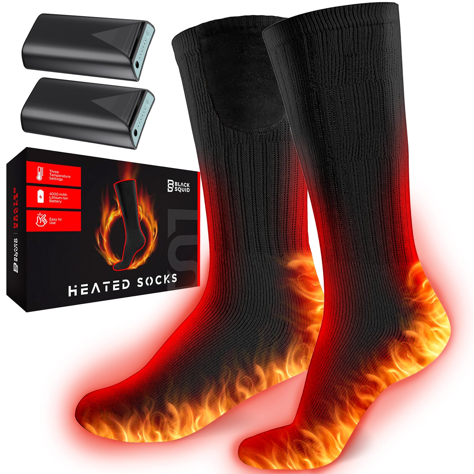 Rechargeable Heated Socks Men Women - Washable Battery Operated Foot Warmer for Ski Hunting - Electric Winter Heating Socks for Work Boot Toe Sleep