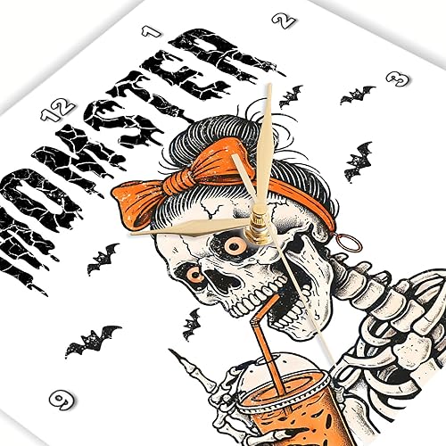 Miniatura 3 de 3dRose, Funny Vintage Halloween Momster Skeleton Having a Latte, 10x10 Wall Clock