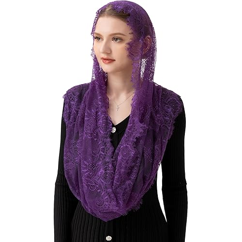 PAMOR Spanish Style Lace Traditional Vintage Inspired Infinity Shape Mantilla Veil Latin Mass Head Covering