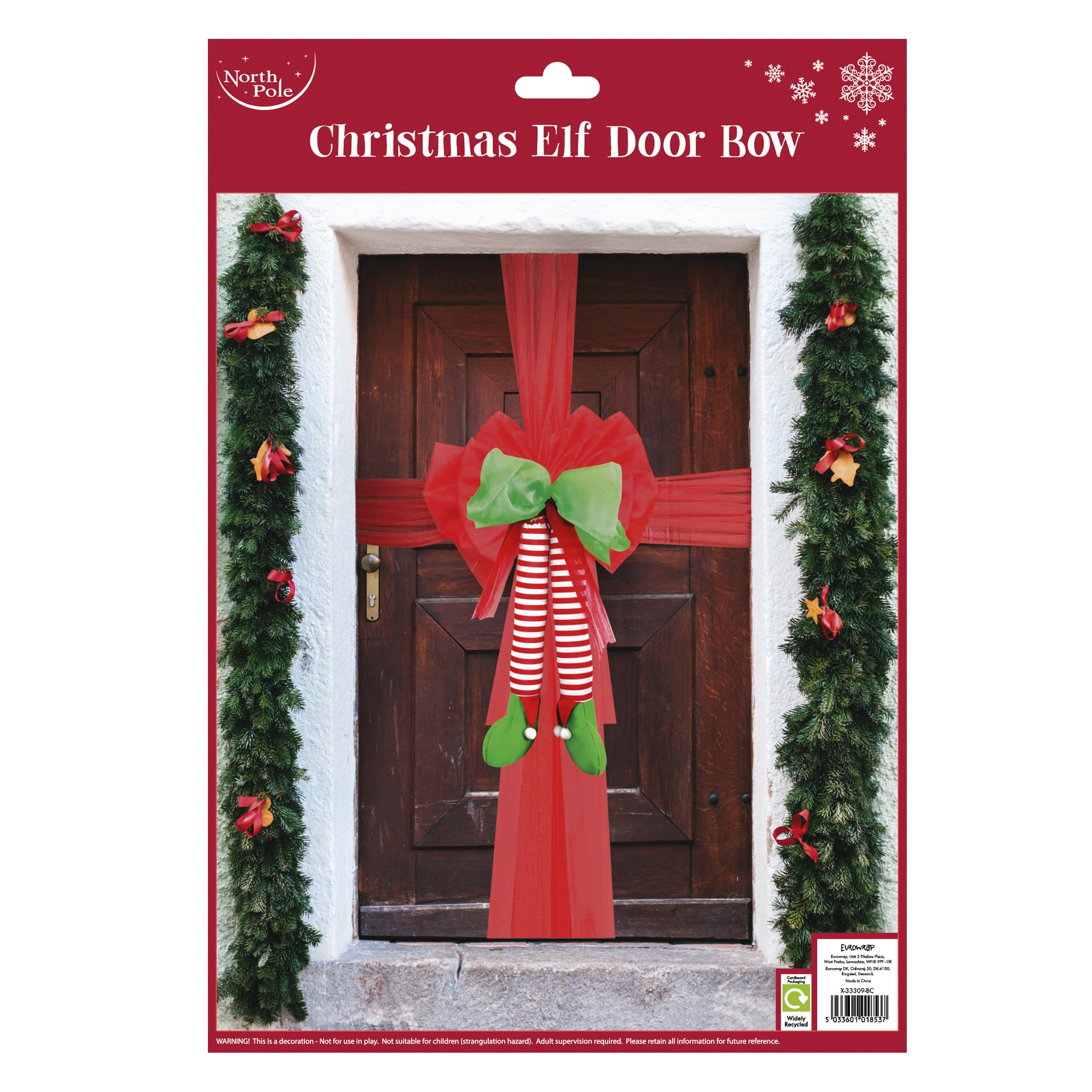 Red Green with Hanging Elf Legs Christmas Door Bow