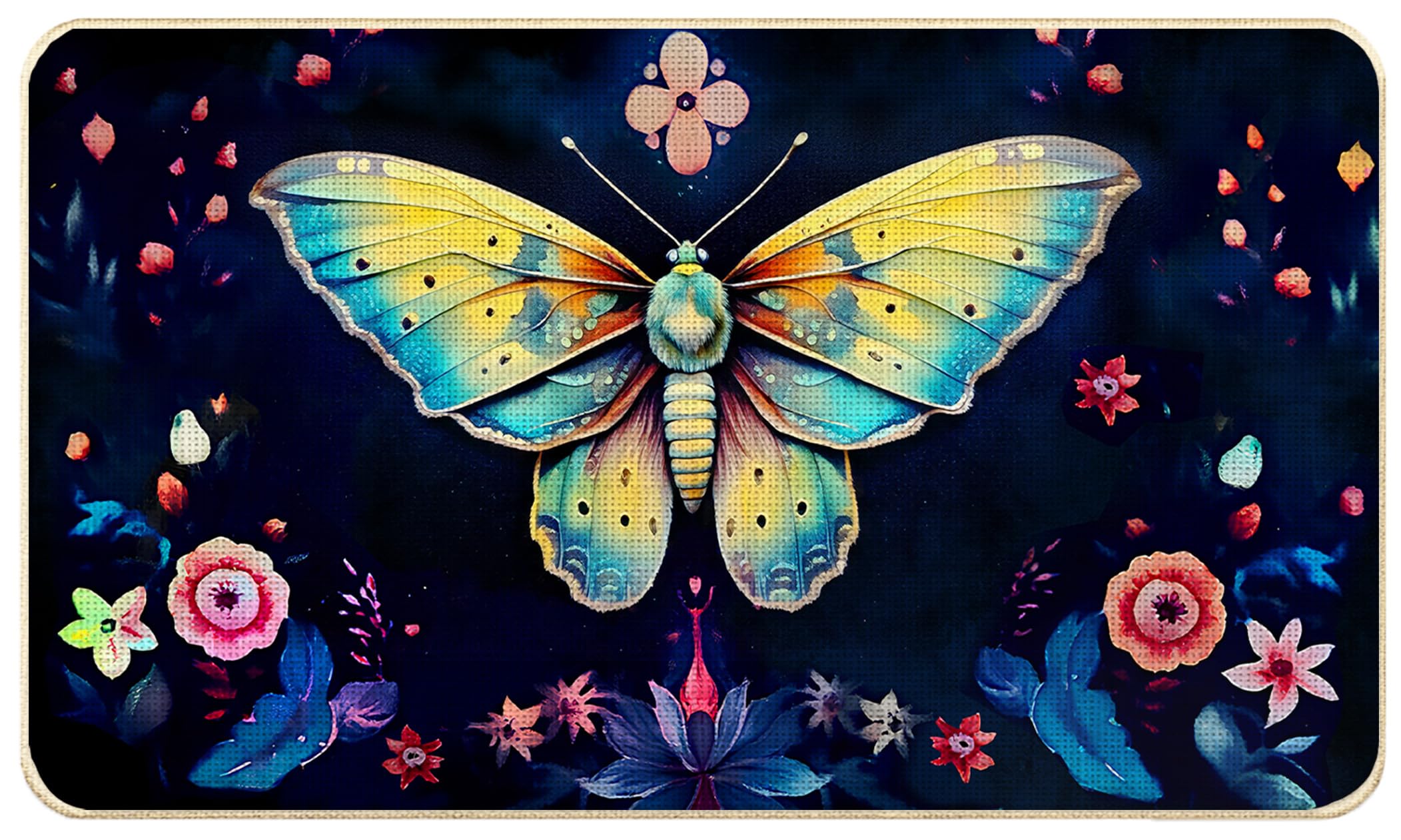 WARDOS Funny Witchy Door Mat, Colorful Floral Luna Moth Doormat for Front Door Indoor Outdoor Entrance Porch, Mystical Enchanted Moth Welcome Mat