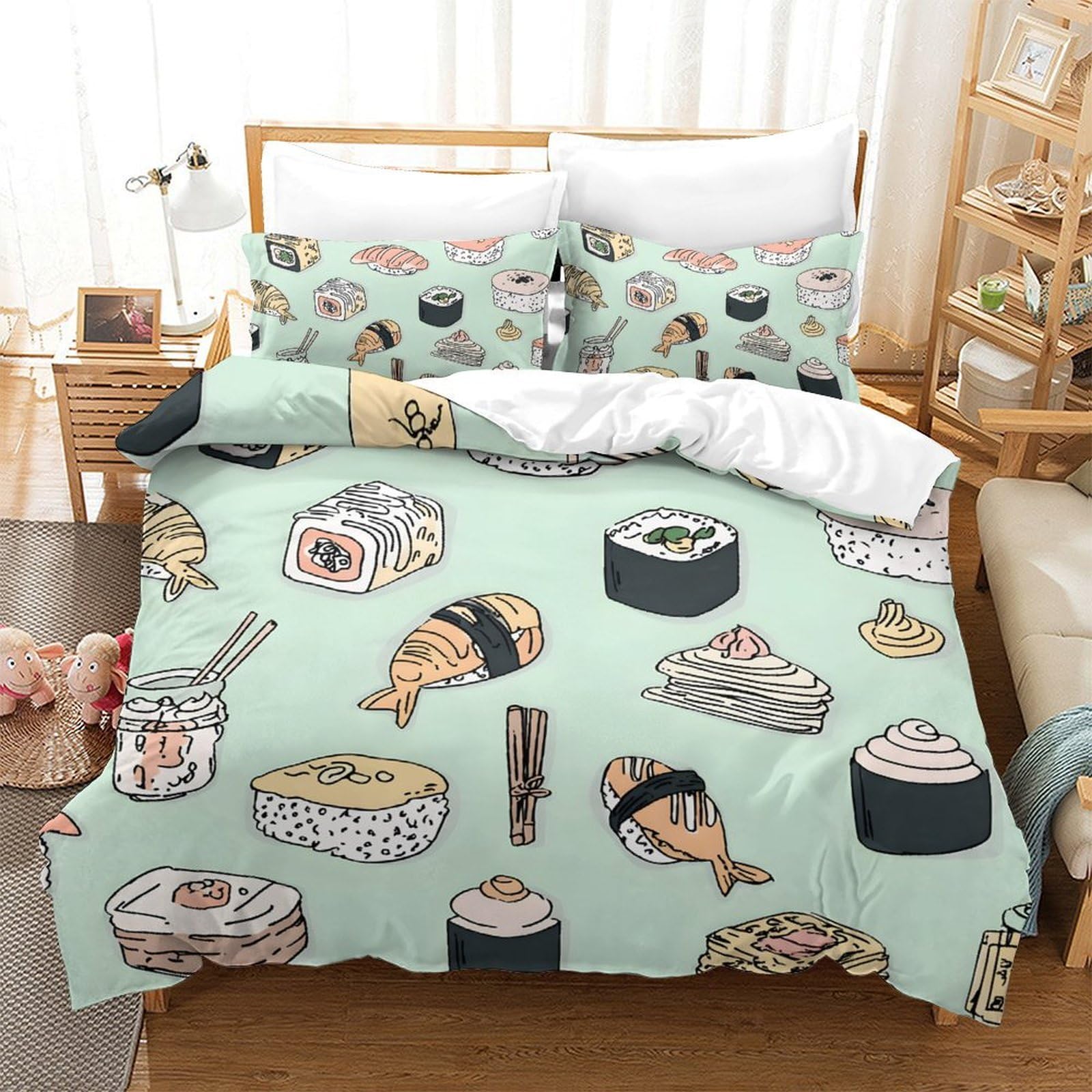 Housse de couette sushi 3D parure lit coton 260x220cm