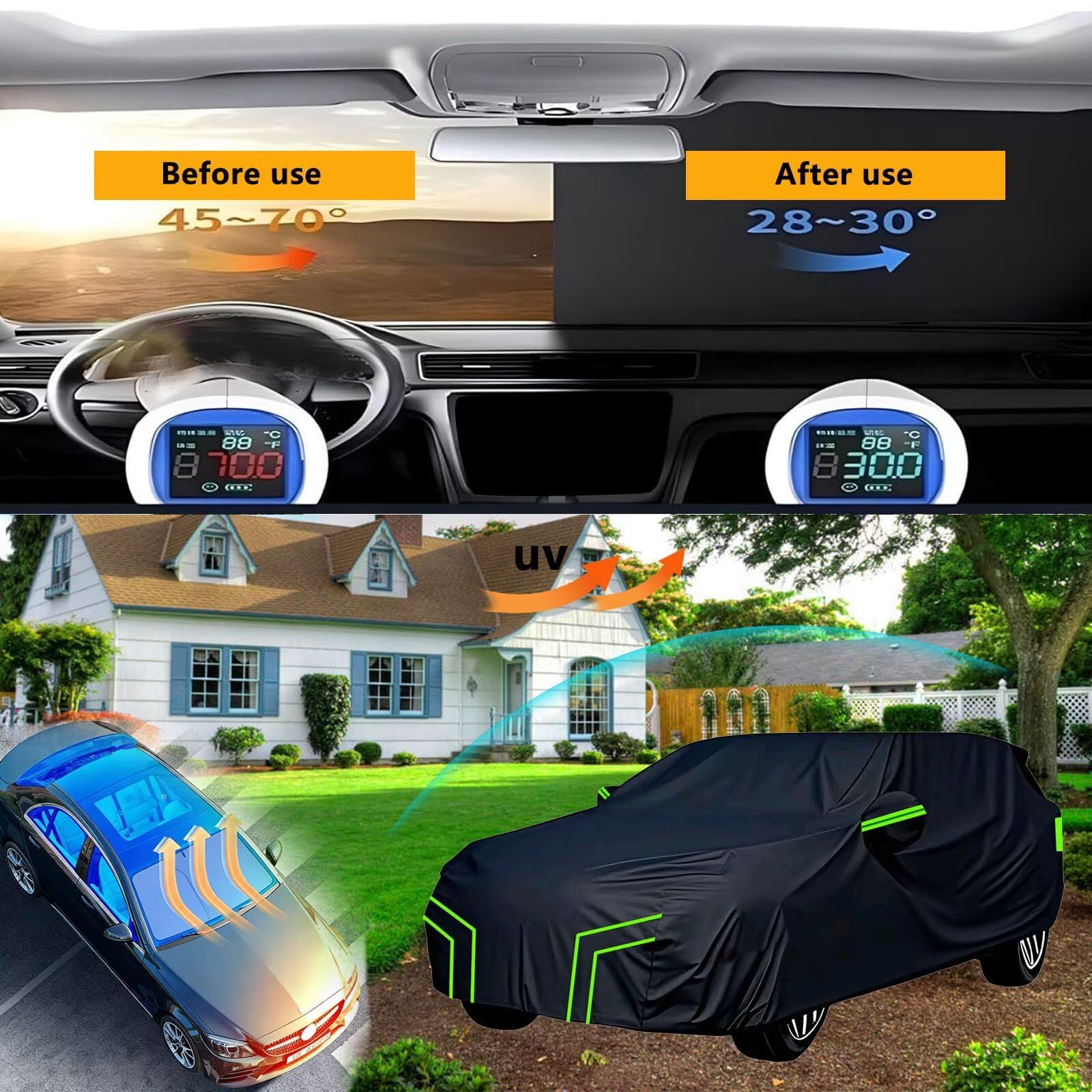 sur Mesure bache Voiture Exterieur imperméable Compatible avec Peugeot 5008 II 2016-2024,résistante au Soleil,au Vent,Neige Pluie,Protection Quatre Saisons(Black Green)