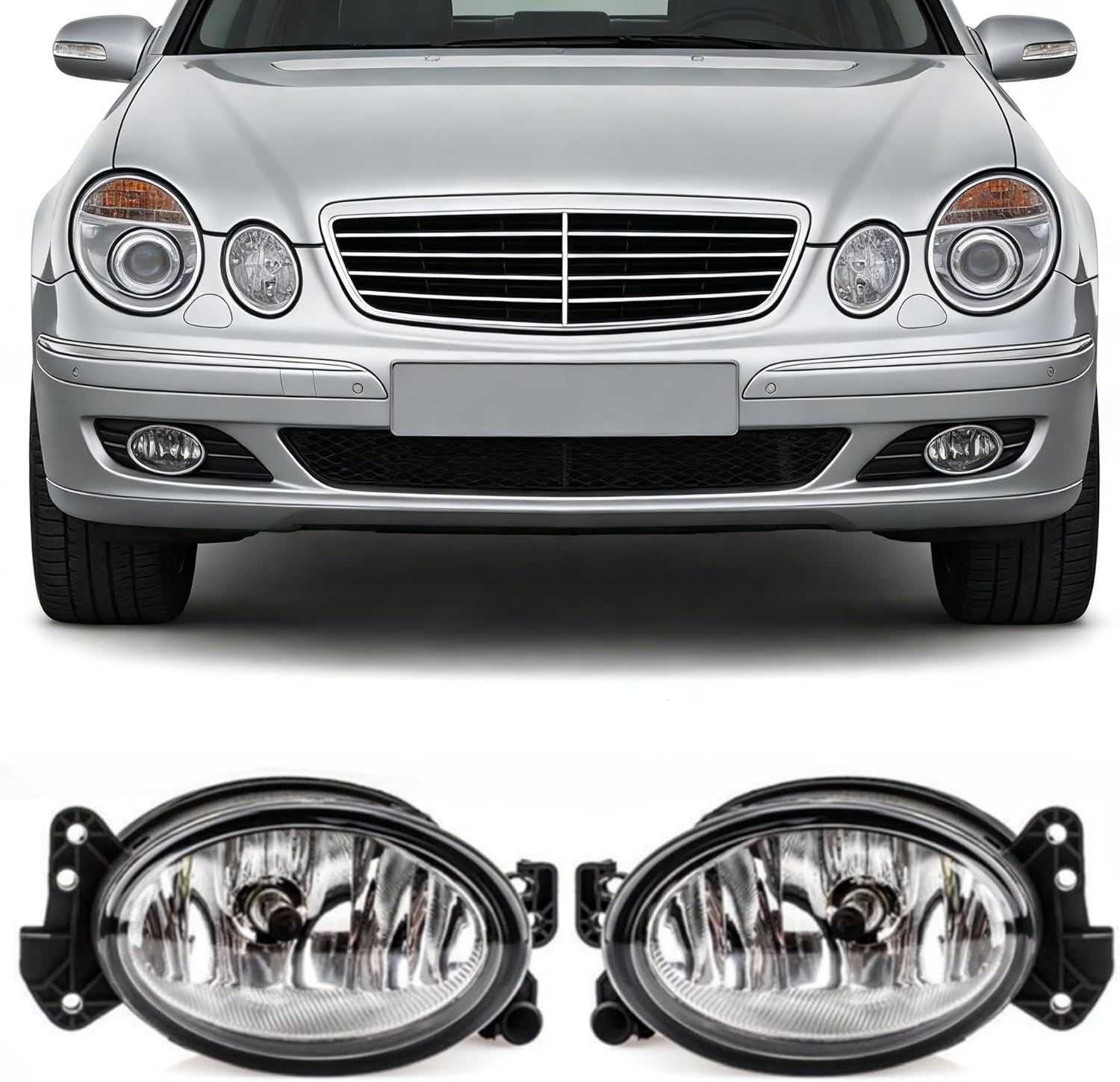 Pair of Front Bumper Fog Driving Lights with 9006 Halogen Bulbs for Mercedes Benz CLK E ML Class | Fits OE A1698201656 A1698201556