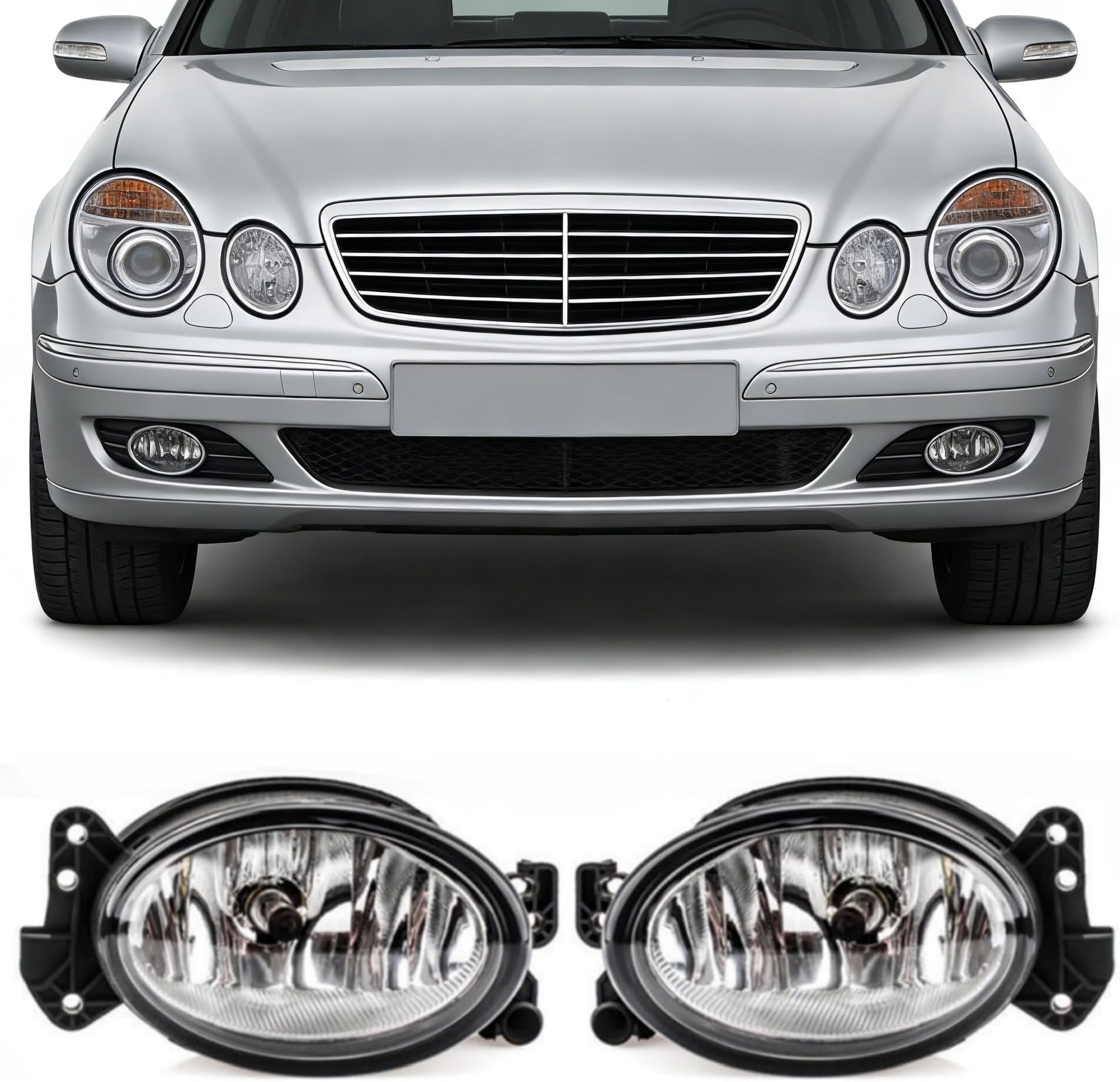 Pair of Front Bumper Fog Light Driving Lamp w/ 9006 Halogen Bulbs Fit For Mercedes Benz CLK E ML Class, Fits OE 1698201656, 1698201556, MB2593117, MB2592117
