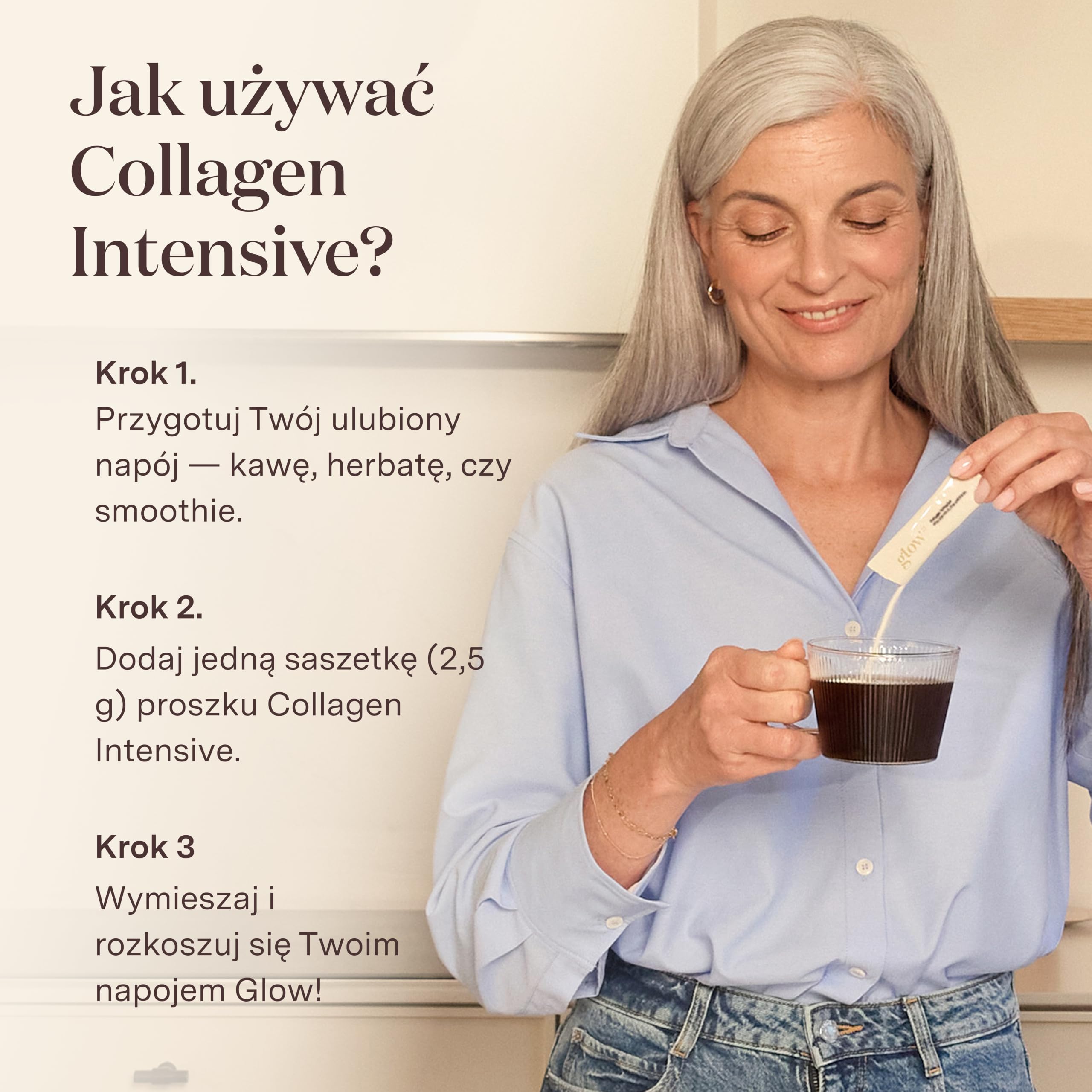 Glow25® Kolagen Intensiv [30 saszetek] – z tripeptydami, witaminą C, cynkiem i biotyną – premium hydrolizat kolagenu – peptydy typu 1 i 3 – dobra rozpuszczalność