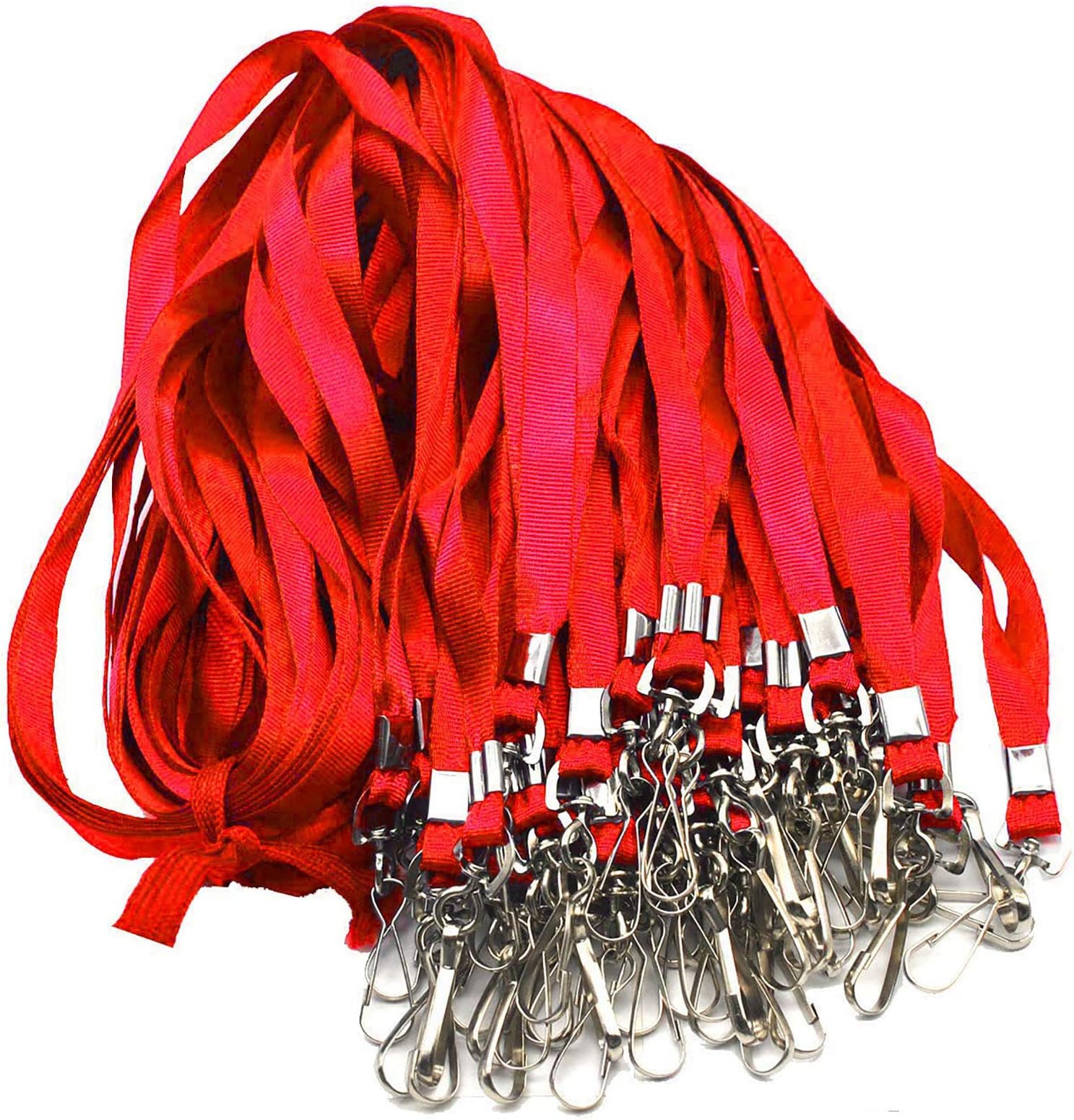 Beebel Red Lanyard Bulk Lanyards for Id Badges Flat Lanyard with Badge Clip Swivel Hook 50 Pack