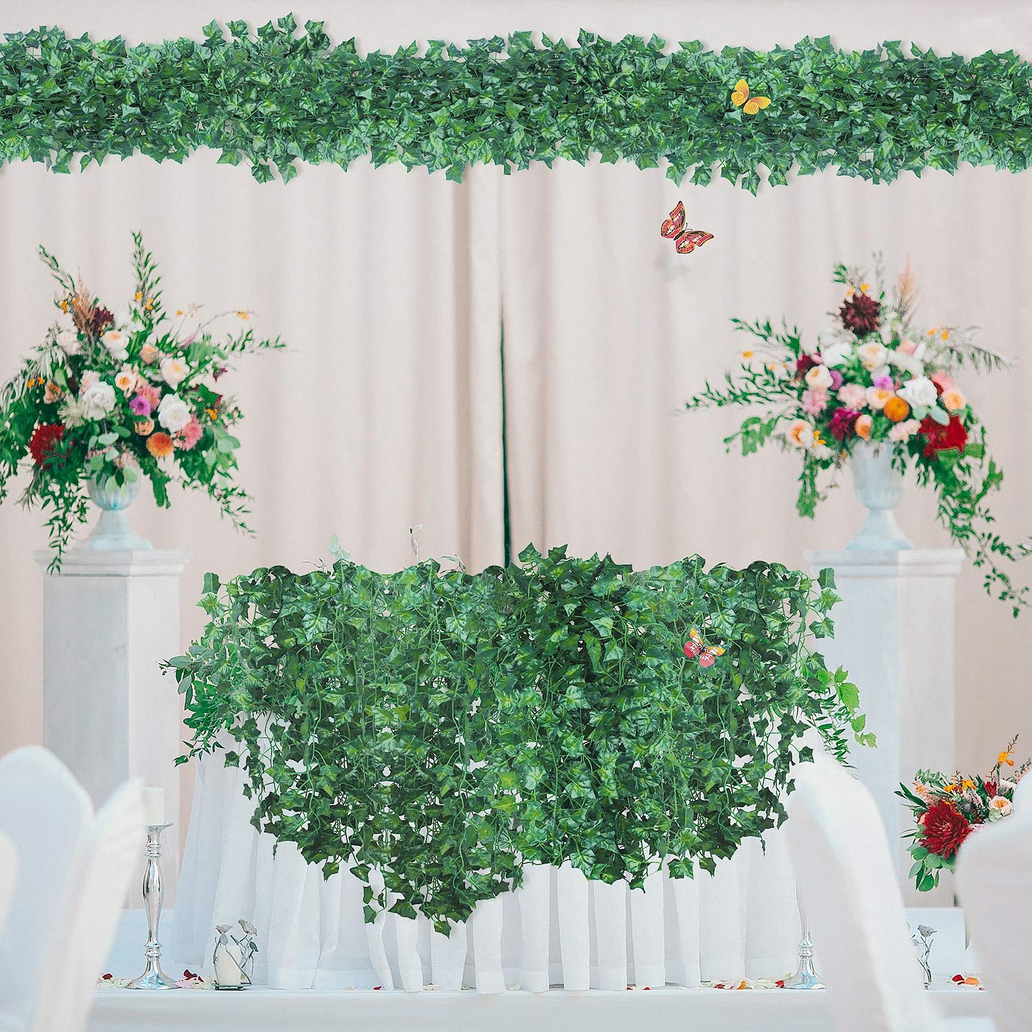 GPARK 24 Pack / 82 inch (Total 164 Feet), Artificial Ivy Garland Fake Leaf Plants Vine, Hanging Leaves Garlands for Wedding Party Garden Kitchen Outdoor Greenery Wall Decor Green