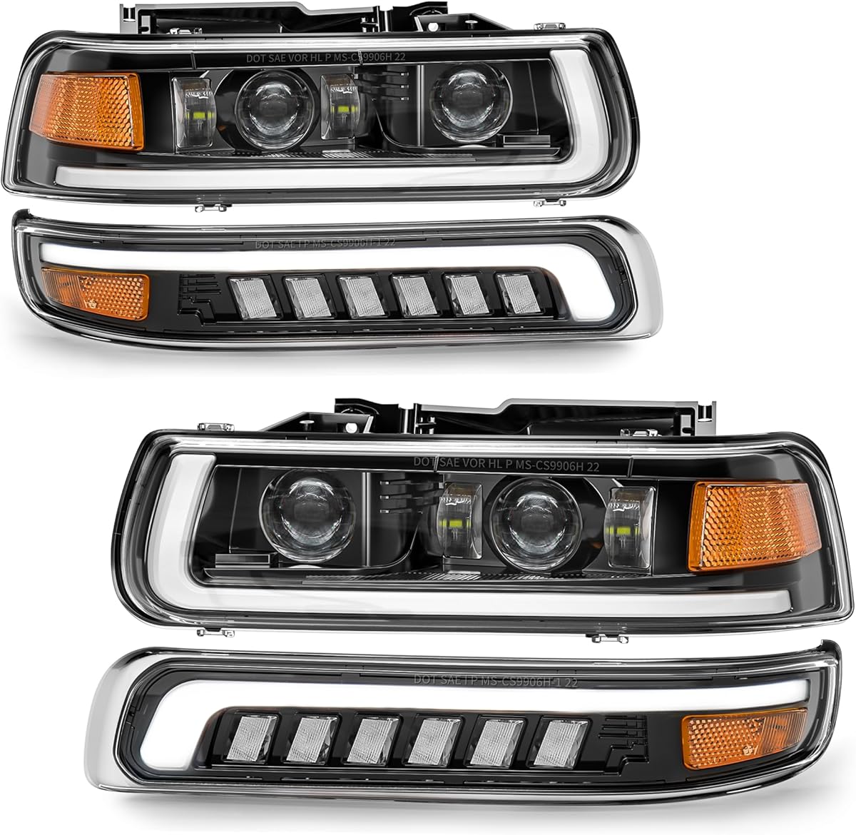 LED Headlights Assembly Headlamps Replacement Compatible with 1999-2002 Chevy Silverado 2000-2006 Chevy Suburban 00-06 Tahoe DRL Turn Signal Hi/Low Beam with Bulbs (NOT FIT for GMC)