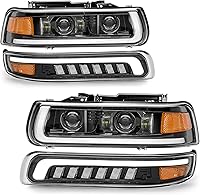 RAMJET4X4 LED Projector Headlights for 1999-2002 Chevy Silverado, 2000-2006 Suburban & Tahoe - DRL, Turn Signal, Hi/Lo Beam, Plug & Play