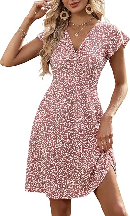 ZABERRY Womens Dresses 2026 Summer Spring Twist Front V Neck Short Cap Sleeves A Line Mini Dress with Pockets