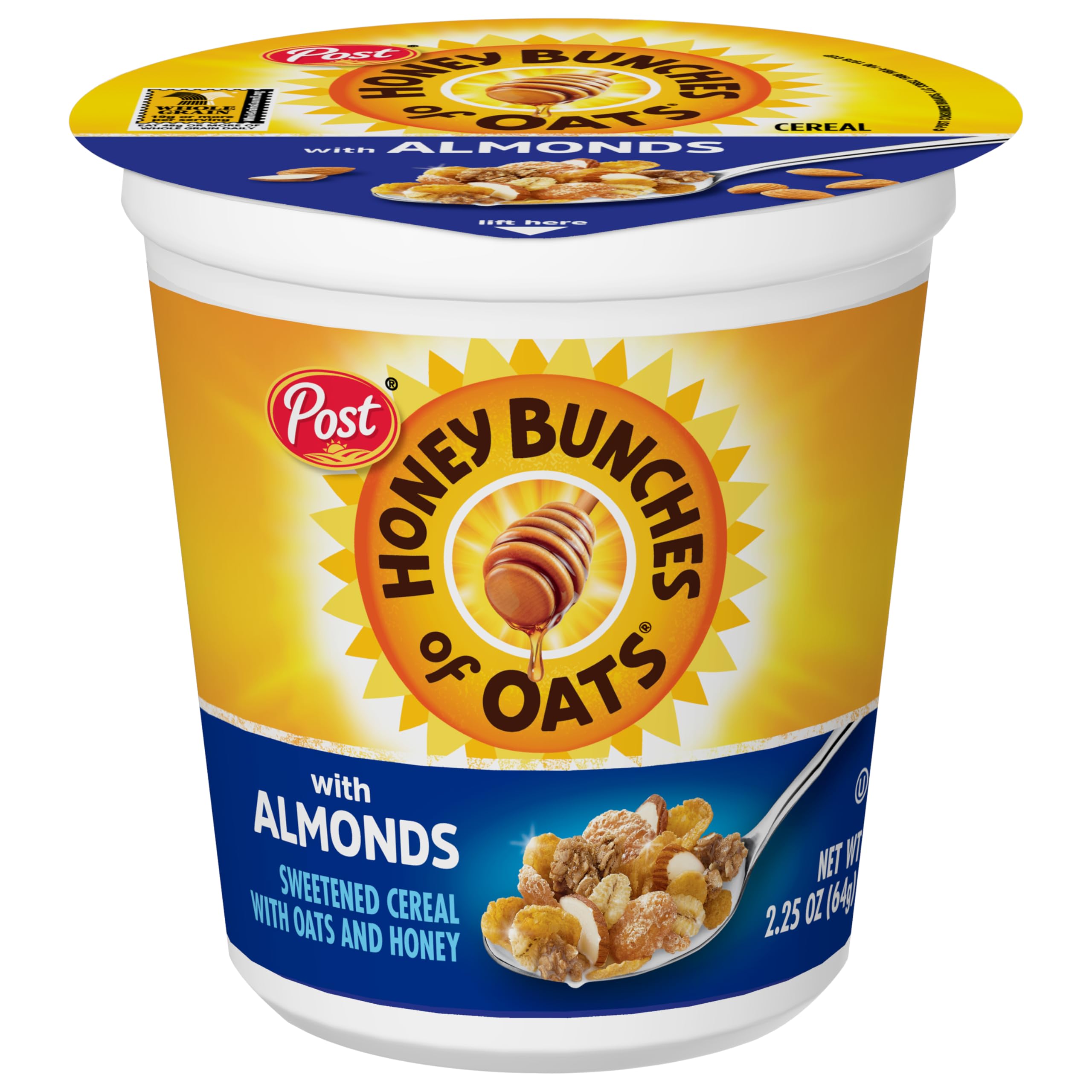 with Almonds Breakfast Cereal Cup with Oat and Granola Clusters, Individual Cereal Cup, On-The-Go Breakfast, 2.25 oz Cup (Pack of 12)