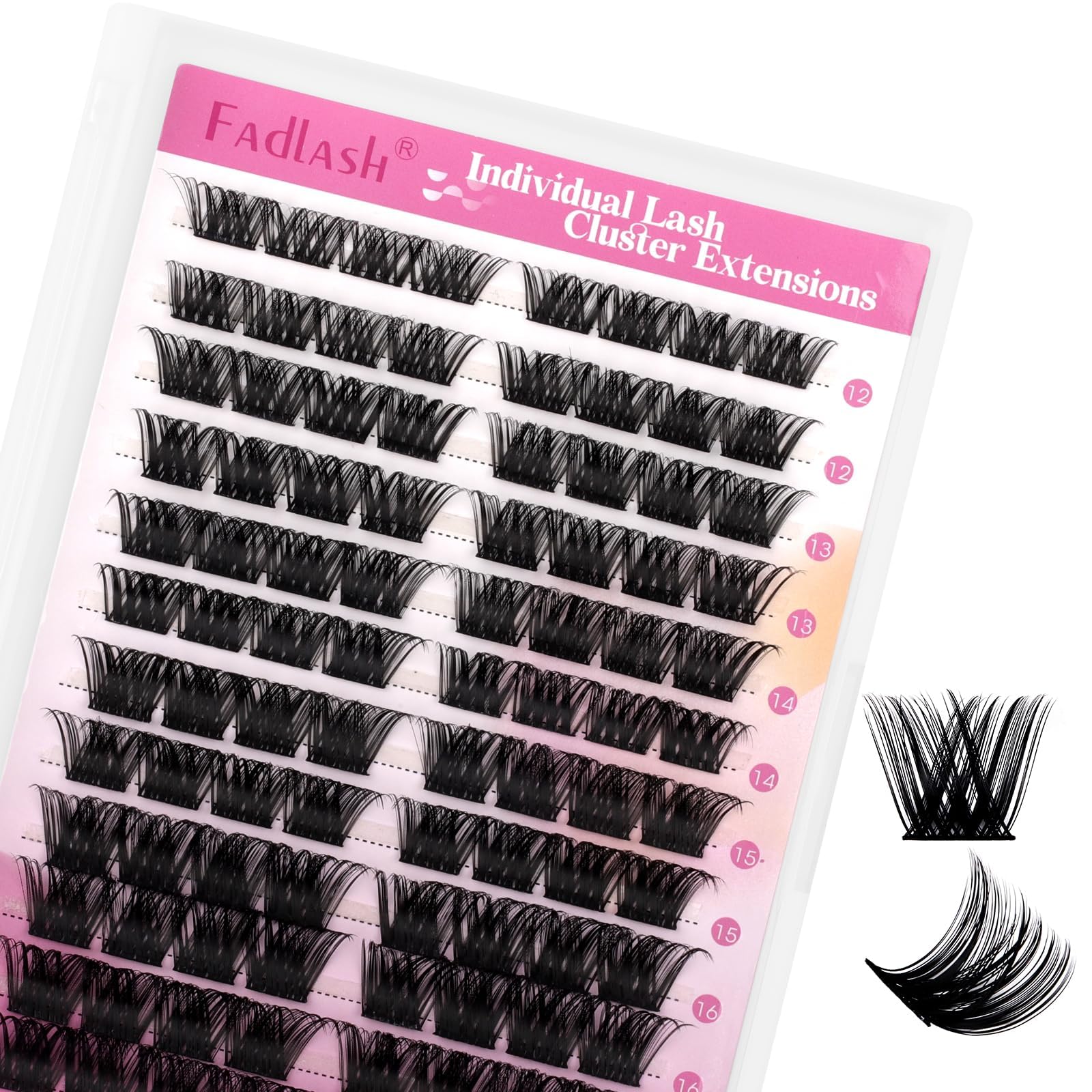 Fadlash DIY Cluster Eyelash Extensions Individual Eyelashes 96pcs 0.07 D Curl Mix12-18mm Long Fluffy Natural Wispy Cluster Lashes for Self Use (F2-Mix12-18)