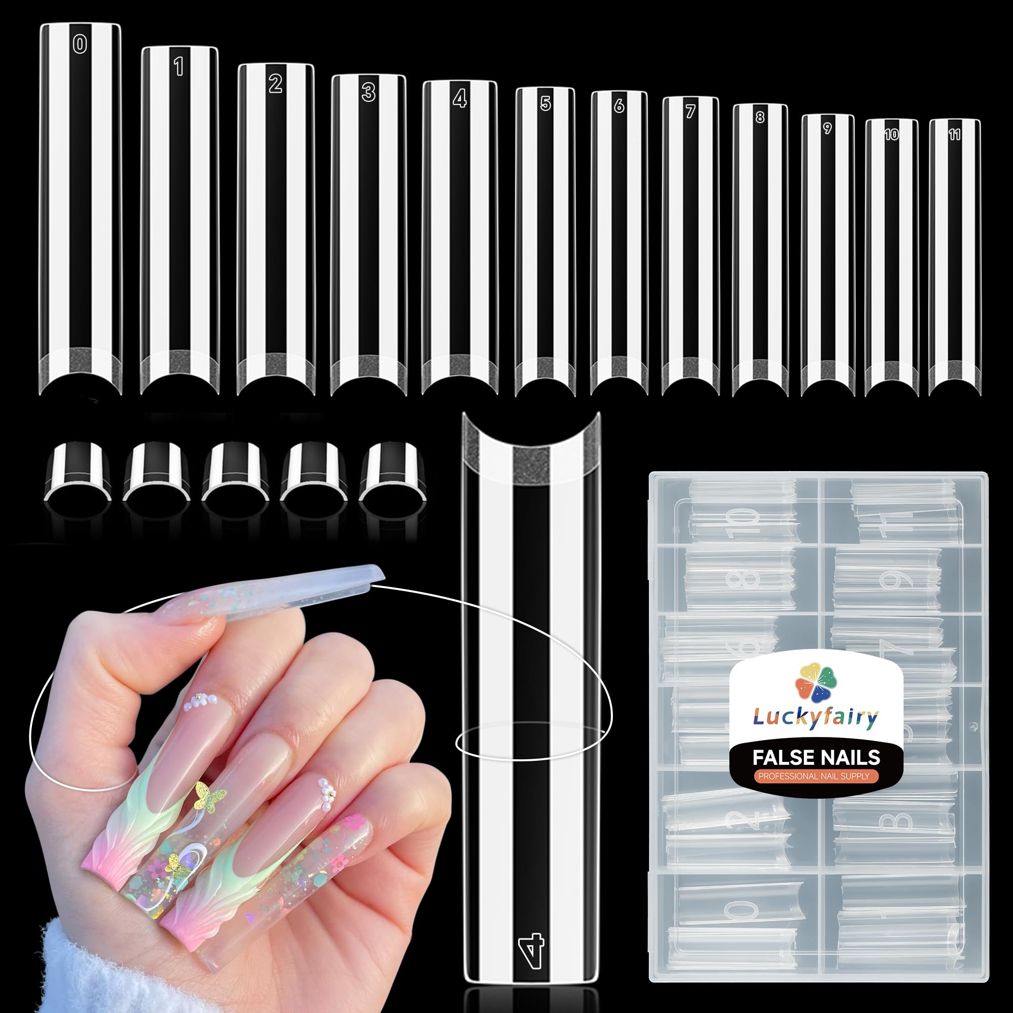 XXL Nail Tips Square 120 Pcs 12 Sizes - No C Curve Flat Square Pre-buff 2XL Half Cover Tapered Gel Acrylic Nail Tips False Nails Gelly Tips for DIY Nail Art Salon