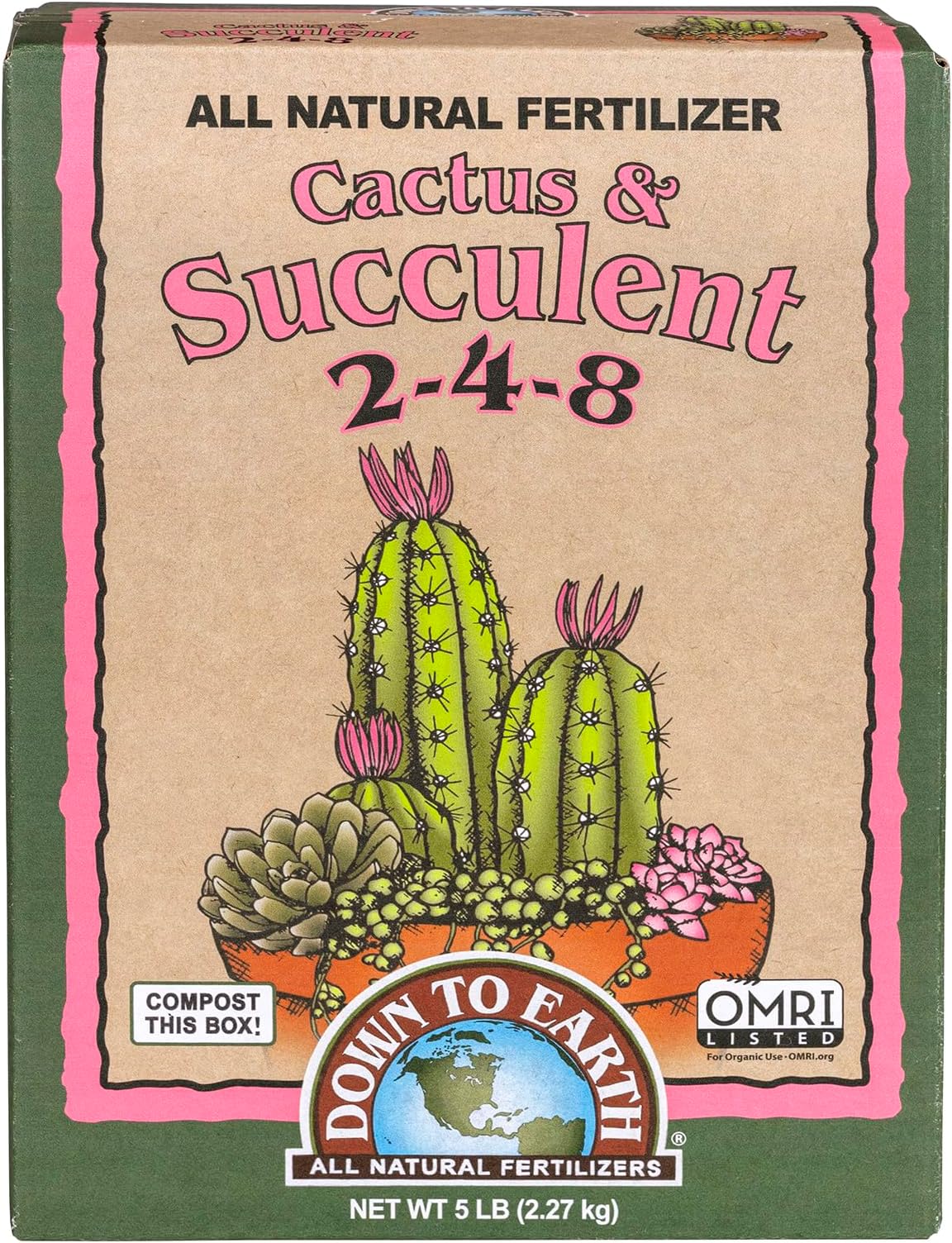 Down To Earth All Natural Fertilizers Organic Cactus & Succulent Mix - Plant Food for Cactuses, Agaves, Aloes, Jades, and Yuccas 2-4-8, 5 lb