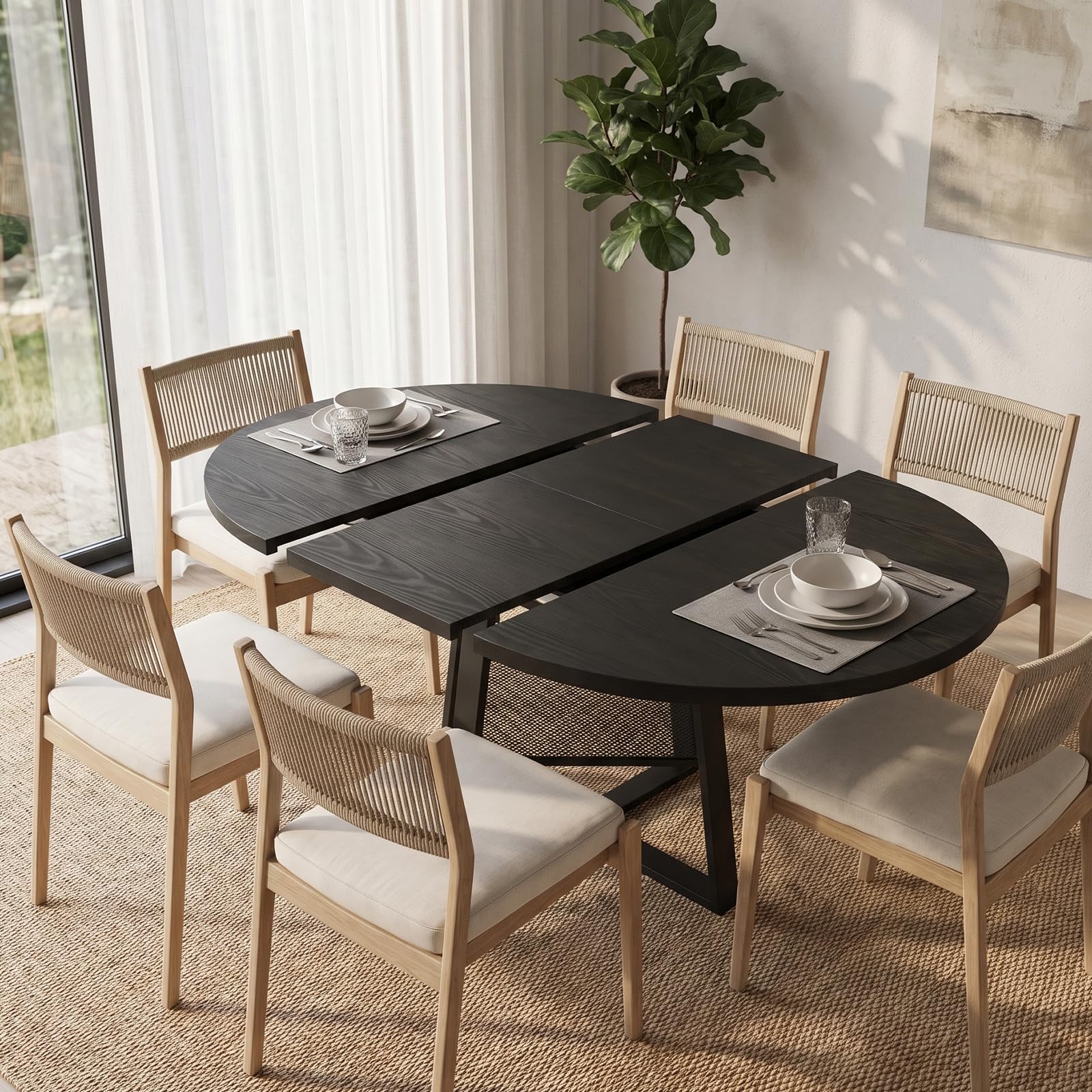 Round Dining Table, 108–148 cm Wooden Extendable Kitchen Table (Style 3)