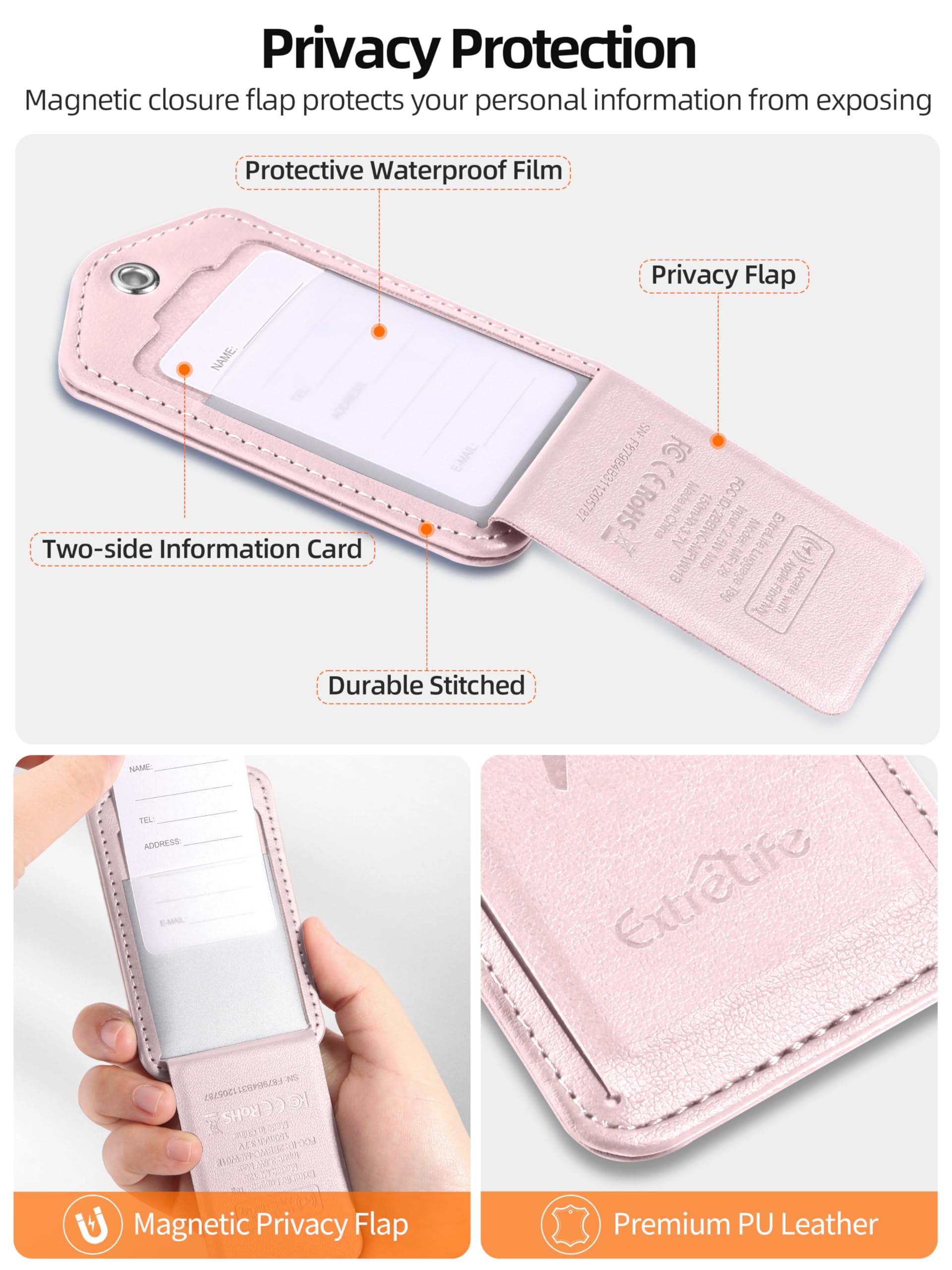 Gepäckanhänger, funktioniert mit Apple Find My, Gepäckanhänger aus Leder für Koffer, Reiseanhänger, Taschenanhänger, Kofferanhänger mit Sichtschutzklappe, Anti-Verlust-Smart-Gepäck-Tracker