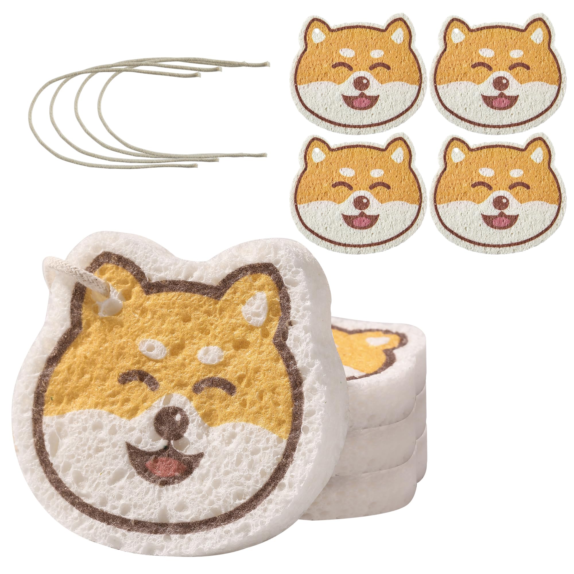 JOYMOOP Cartoon Kitchen Sponge, Cellulose Sponges for Cleaning, 4 Pack Non-Scratch Sponges for Washing Dishes, Reusable Sponge for Kitchen, Bathroom and Office - Doggy Pattern