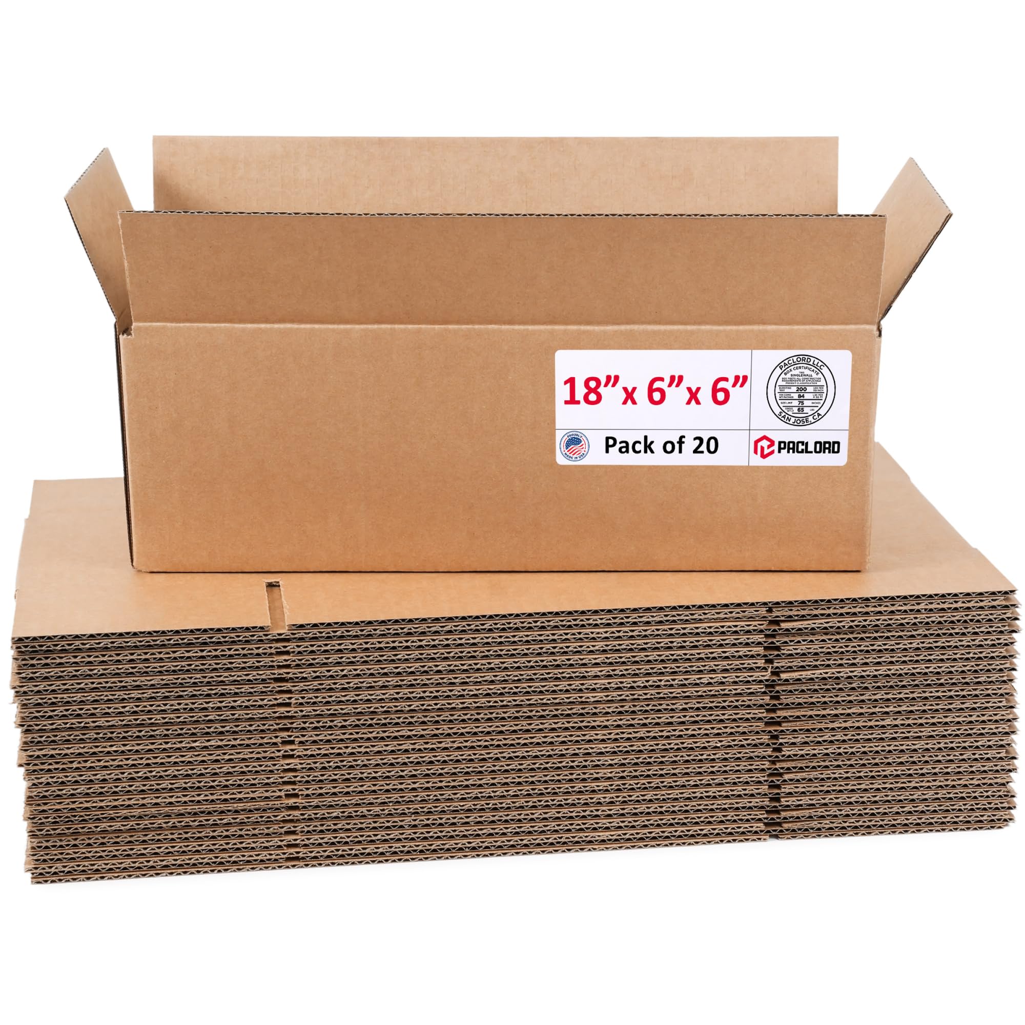 Long Cardboard Boxes 18"L x 6"W x 6"H (Pack of 20) - USA-Made Packing Boxes for Moving, Shipping, or Storage - USPS, UPS, FedEx Approved - Professional Packing Supplies for Moving | USA-Made Packing Boxes for Moving, Shipping, or Storage - USPS, UPS, FedEx Approved - Professional Packing Supplies