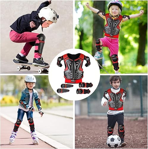 Miniatura 5 de JUSTDOLIFE 5 piezas de equipo de motocross juvenil, chaqueta de protección de armamento de motocicleta, armadura de motocicleta para niños con