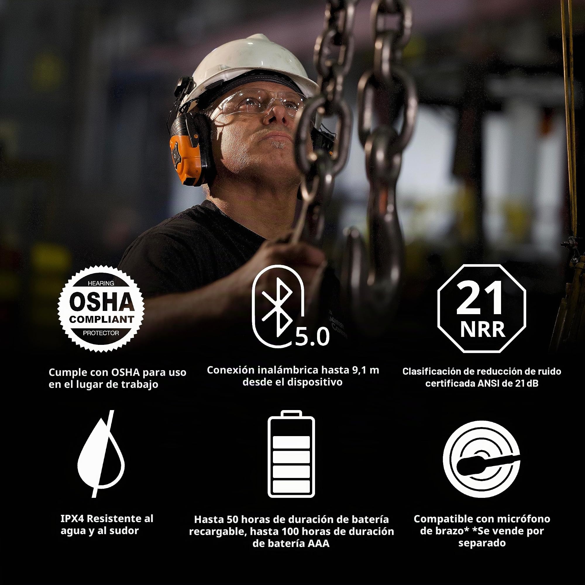 ISOtunes LINK - Orejeras Bluetooth para casco ultraduraderas, compatibles con OSHA, auriculares de protección auditiva Bluetooth para el trabajo, Anaranjado, One Size (Adult)