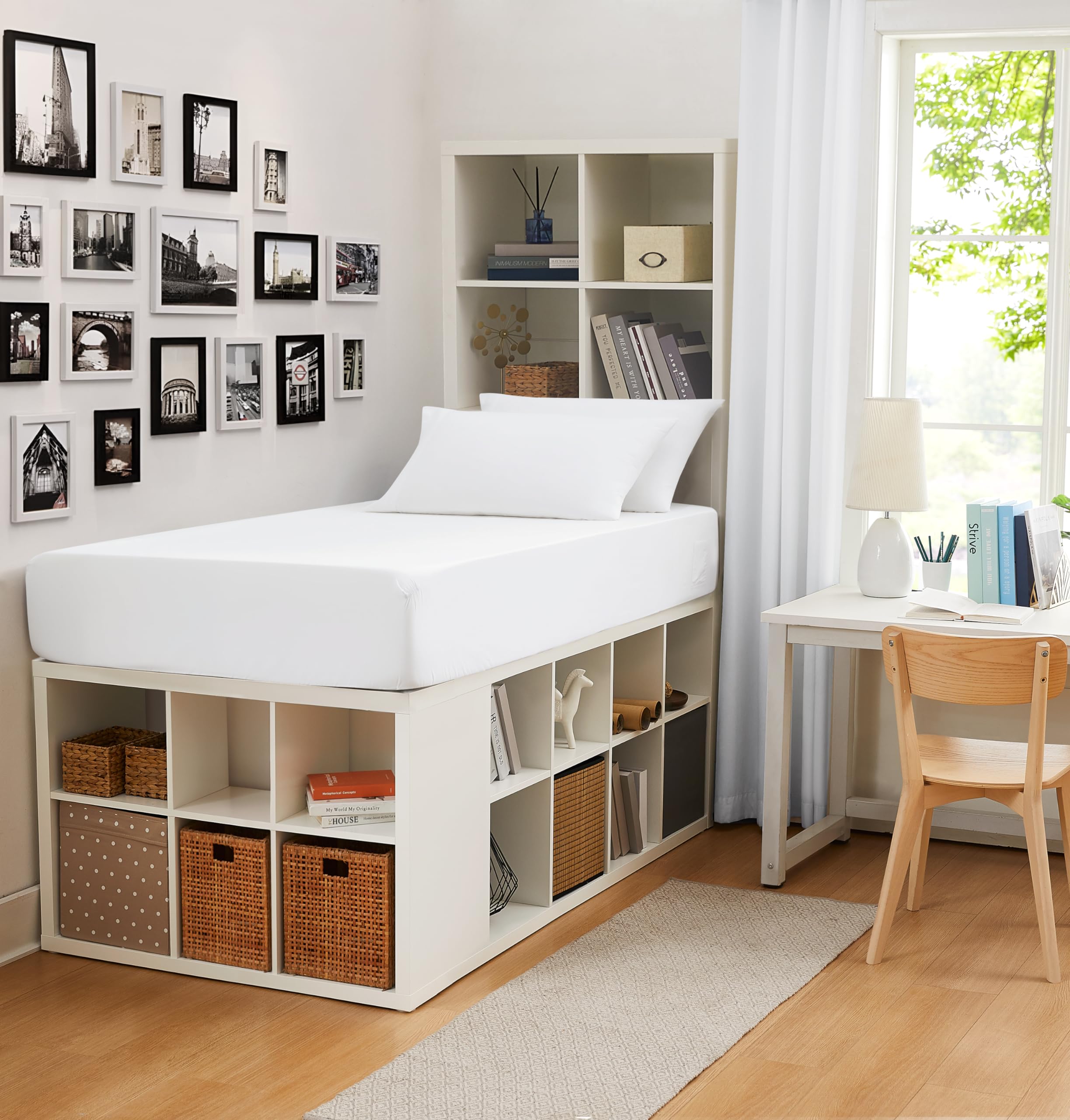 Linen Closet Bright White Cotton Rich Twin/Twin Xl Dorm Sheet Set With Bonus Phone Pocket, Includes Two Fitted Sheets And Two Pillowcases, Fits Up To 14" Mattress,
