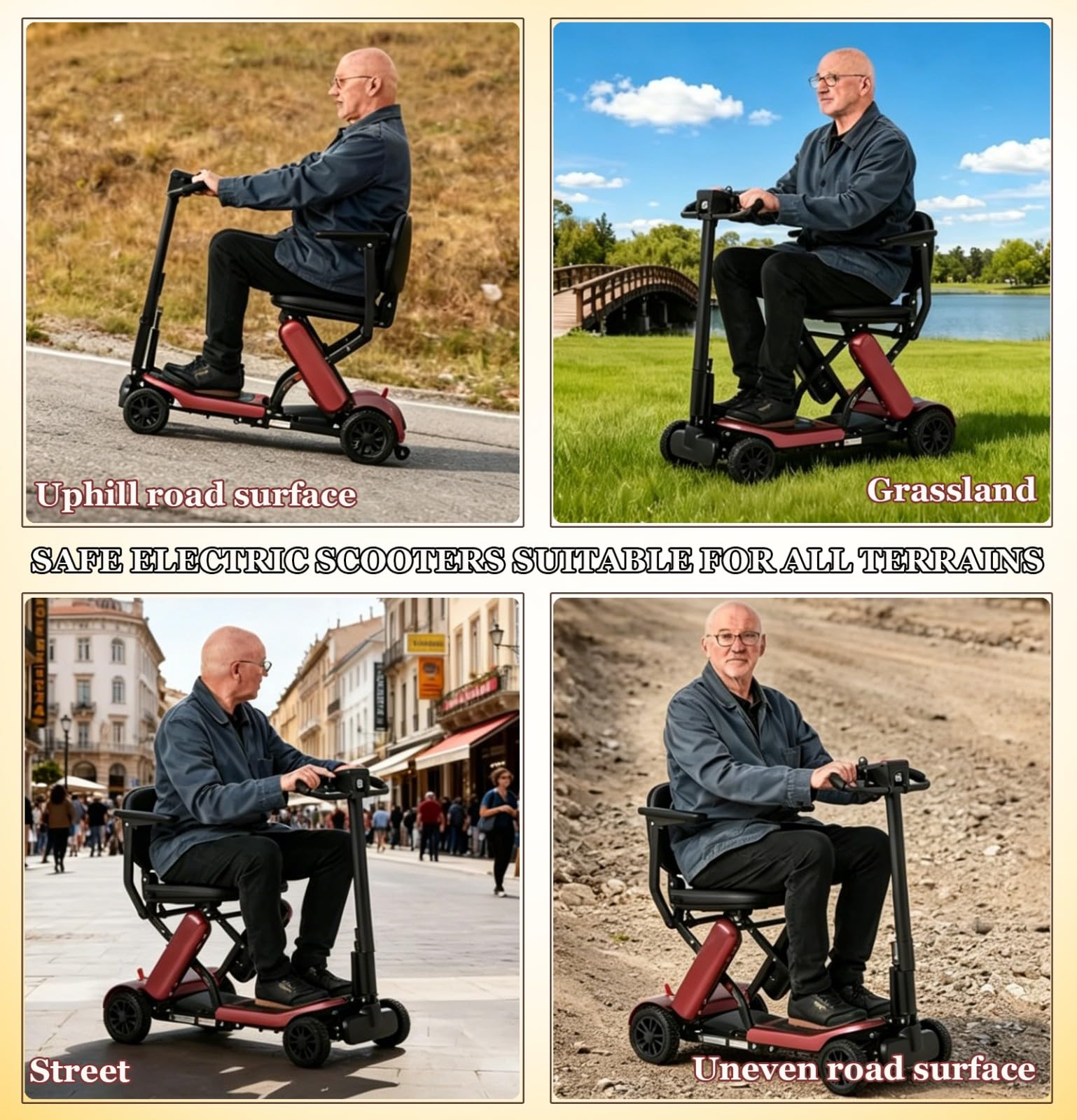 Scooters pour Seniors,Modèle Scooter De Mobilité Portable,Scooter De Mobilité Électrique Pliable,avec Deux Batteries Au Lithium De 6 Ah,avec Absorption des Chocs Red