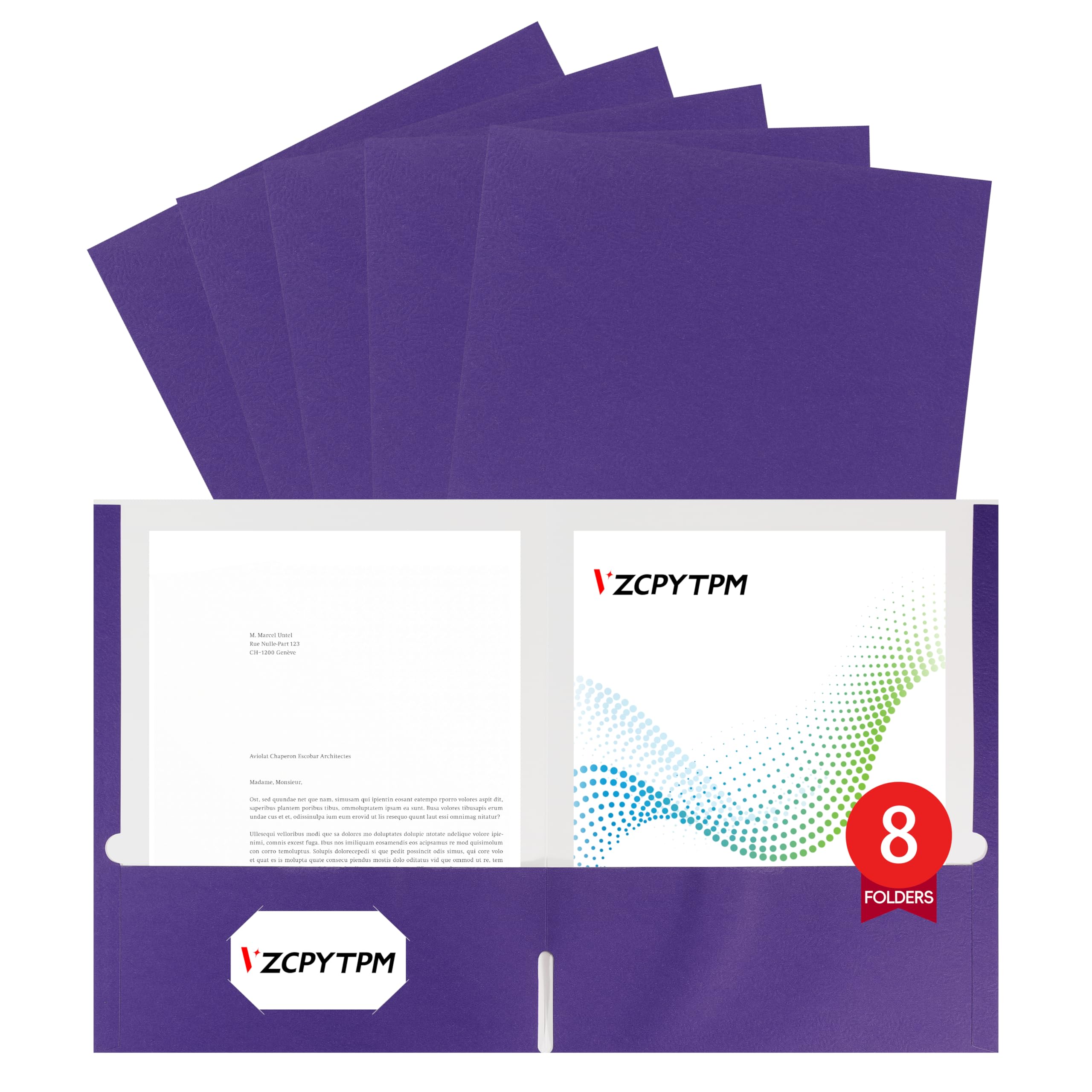 8 Packs Purple Two Pocket File Folders,File Folder Letter Size,8.5x11Inches File Folders for Office,School and Home,Organizer File Folder