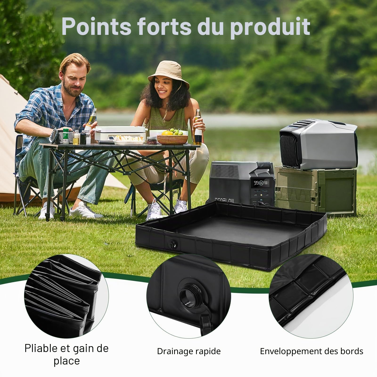 Cabine de Douche Camping, Base de tente de douche pliable, 104 x 104 x 13 cm, Avec tuyau d'évacuation, douche plein air, camping, camper, Grande baignoire douche animaux de compagnie