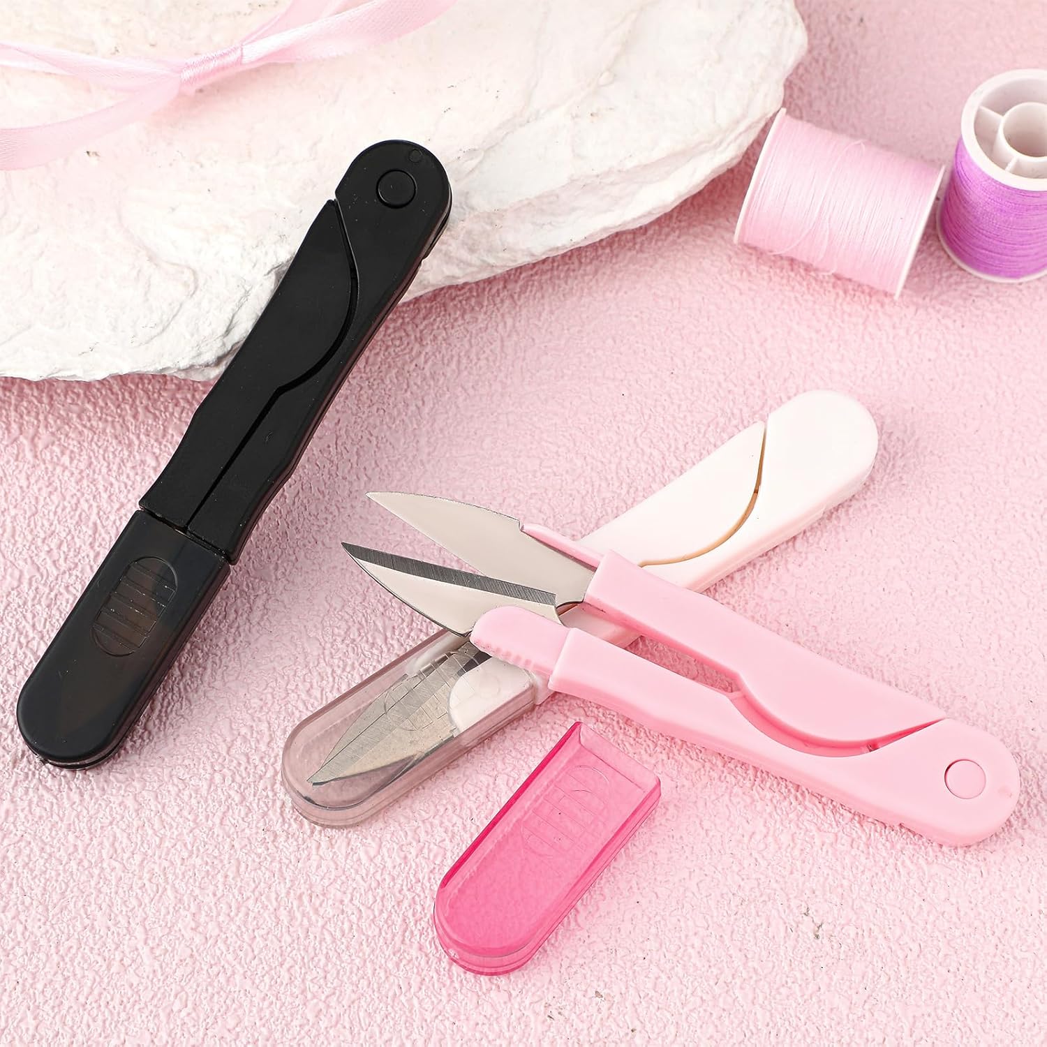 Mudder 24 Pcs U Shape Sewing Scissors with Protective Safety Cover Mini Snippers Shears Small Trimming Nipper Clipper for Various Materials Fishing Line DIY Sewing Tailoring Dressmaking Crafting