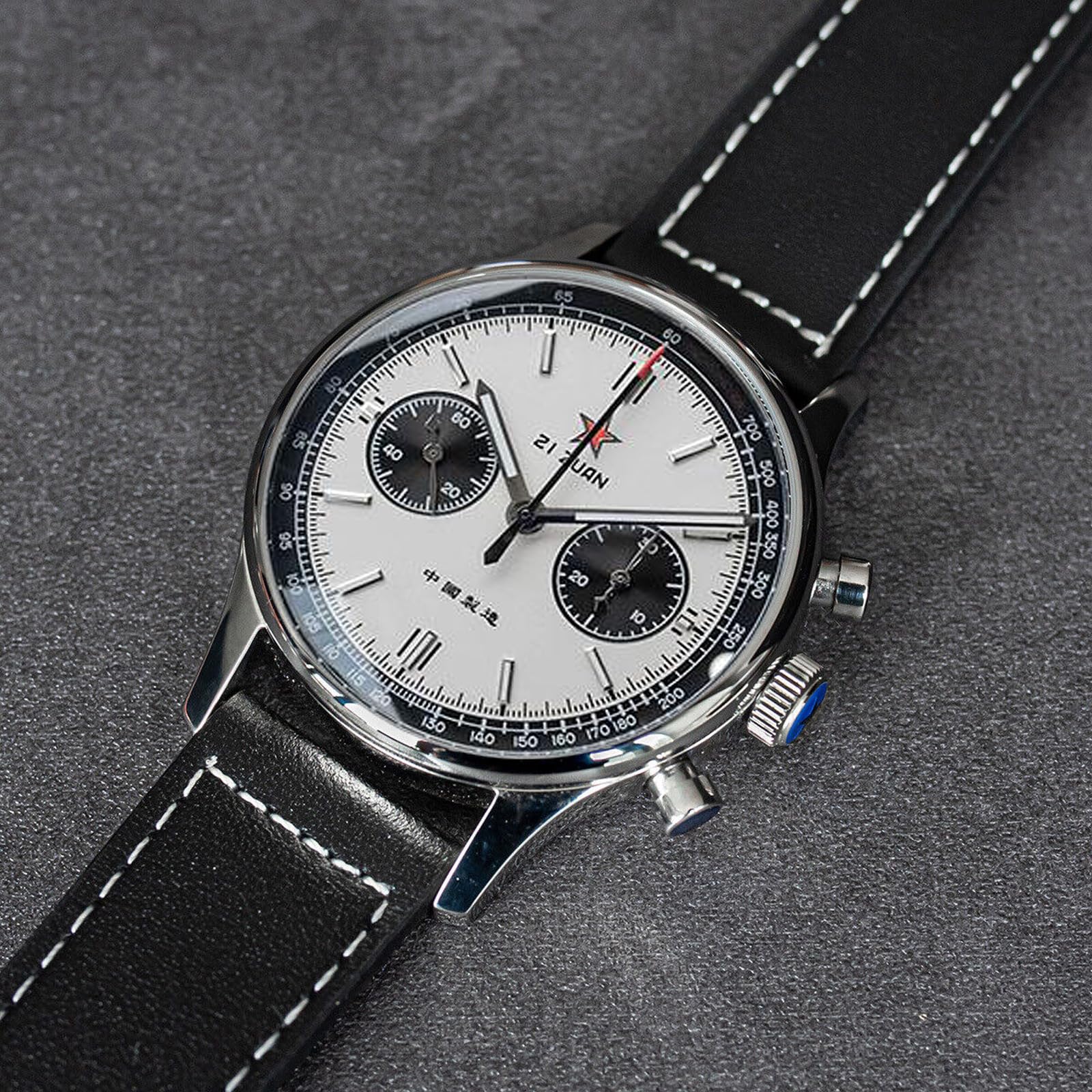 SUPANK302SN Herren-Armbanduhr 1963, 40 mm, Renn-Panda, Seagull ST1901, Saphirglas, Chronograph, silber, 40 mm