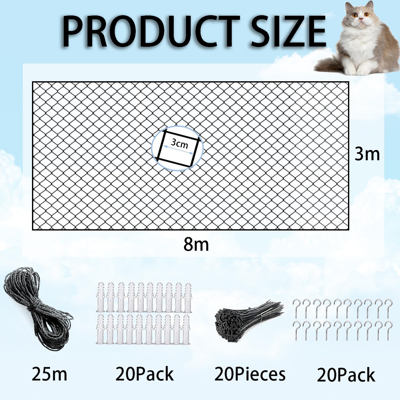 Rete Di Protezione Per Gatti - Balcone E Finestre Senza Foratura (3x8 M) - Foto 10