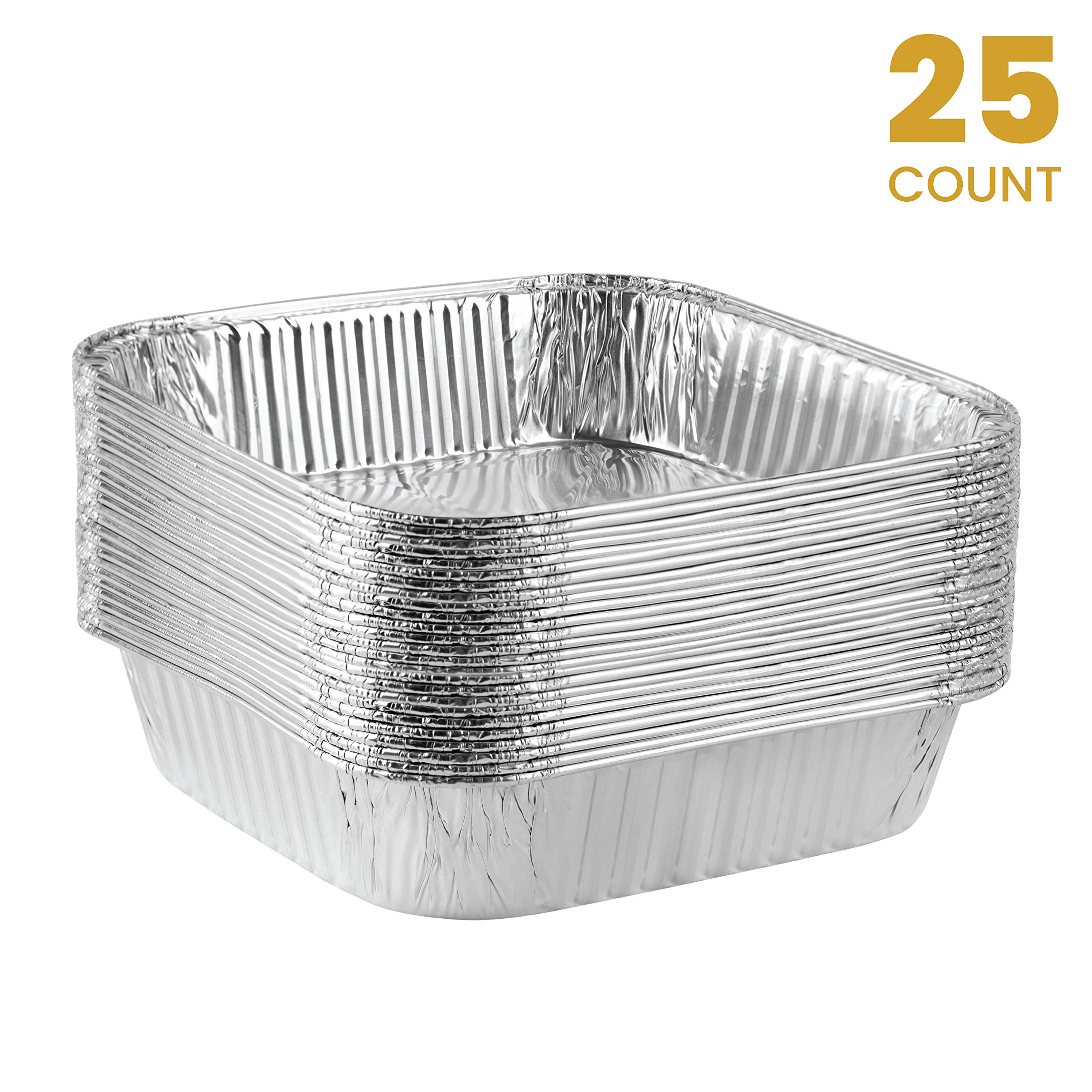 PLASTICPRO Moldes desechables de aluminio cuadrados de aluminio para hornear de 8 x 8 x 2 pulgadas, utensilios de cocina perfectos para hornear pasteles, panes, brownies, pan, pastel de carne, lasaña,