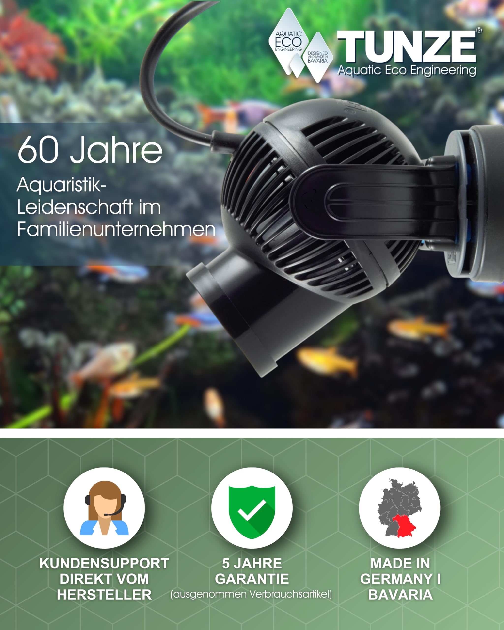 TUNZE Strömungspumpe Turbelle nanostream 6015 eco I Pumpe mit 500-3.700 l/h Strömungsleistung I Propellerpumpe mit Magnet Holder & Silence Klemme bis 12mm Glasstärke I für Aquarien von 40 bis 200 L