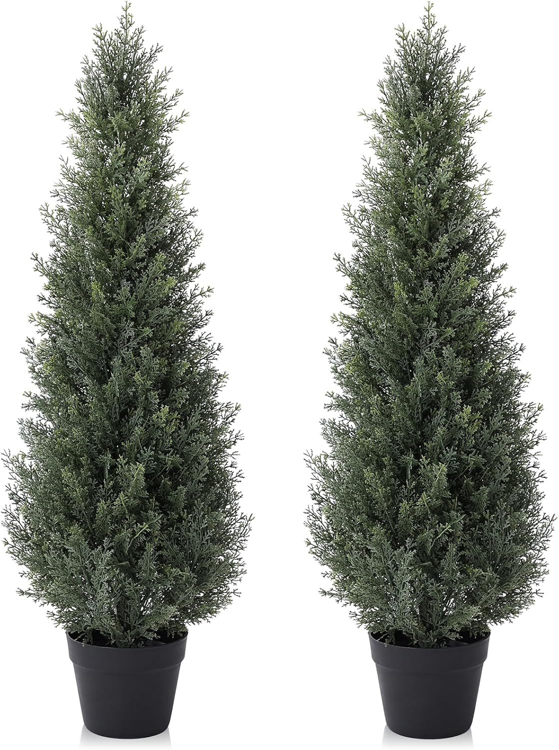 3FT Artificial Topiary Cedar Tree – UV Resistant Faux Potted Plants Outdoor & Indoor, Realistic Fake Cypress Trees for Porch, Front Door, Garden, Entryway, Home Office Decor, Set of 2