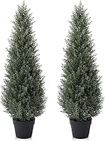 3FT Artificial Cedar Topiary Trees for Outdoors Potted Fake Cypress Trees Faux Evergreen Plants for Home Porch Decor Set of 2